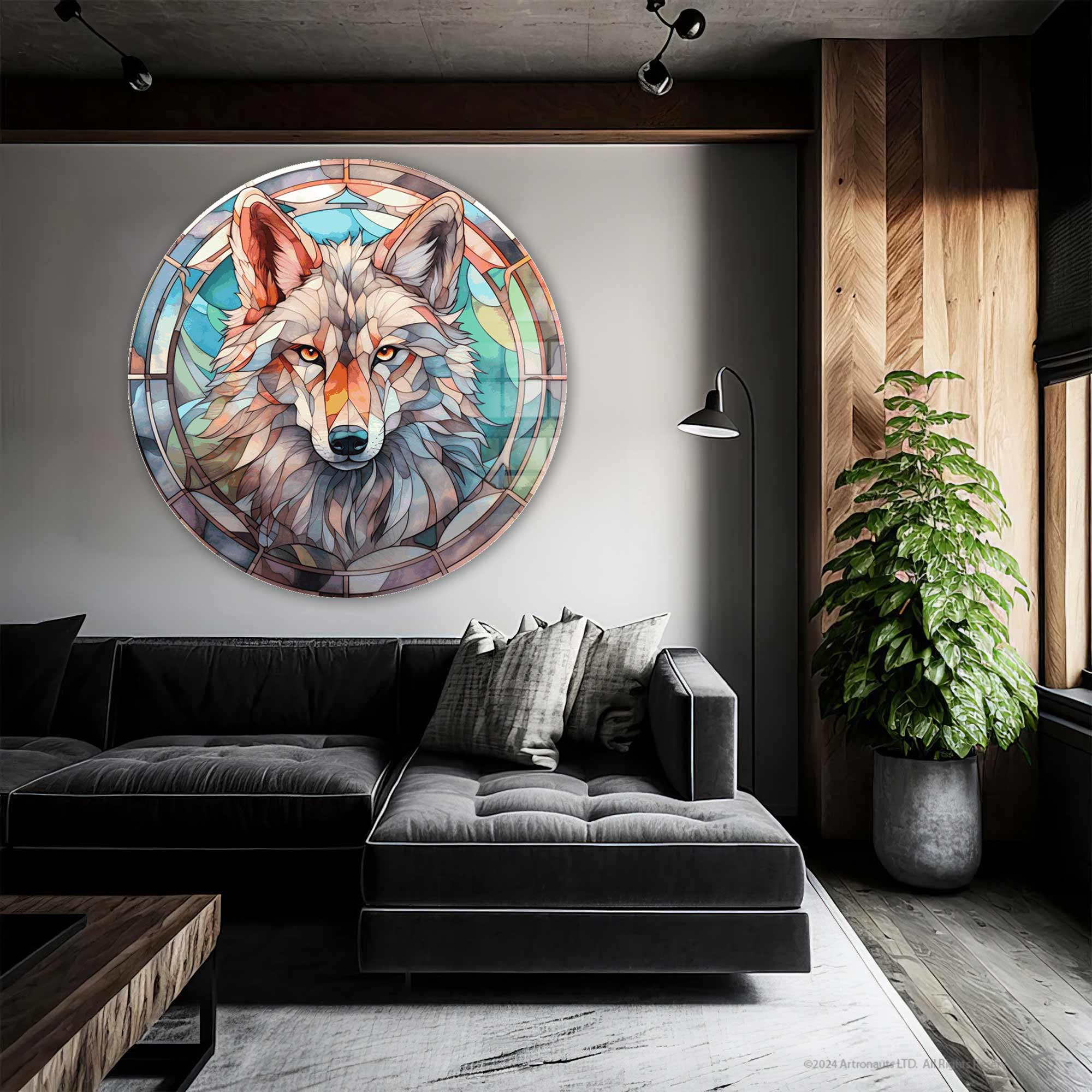 Artronauts Glass Print Stained Wolf II - Rounded Glass Wall Art