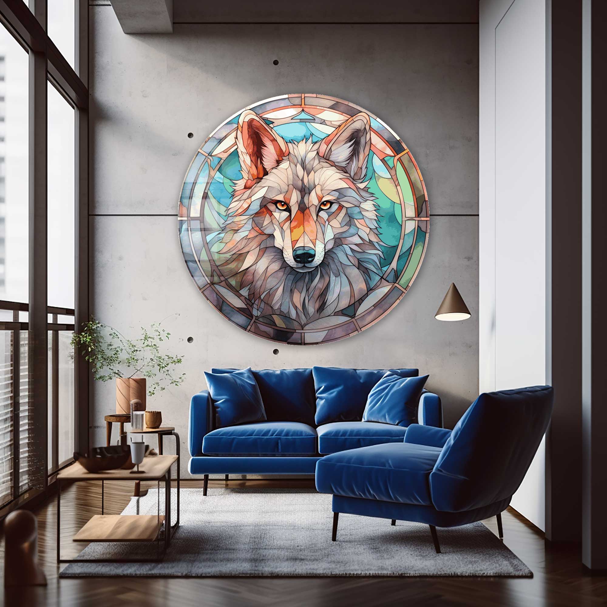 Artronauts Glass Print Stained Wolf II - Rounded Glass Wall Art