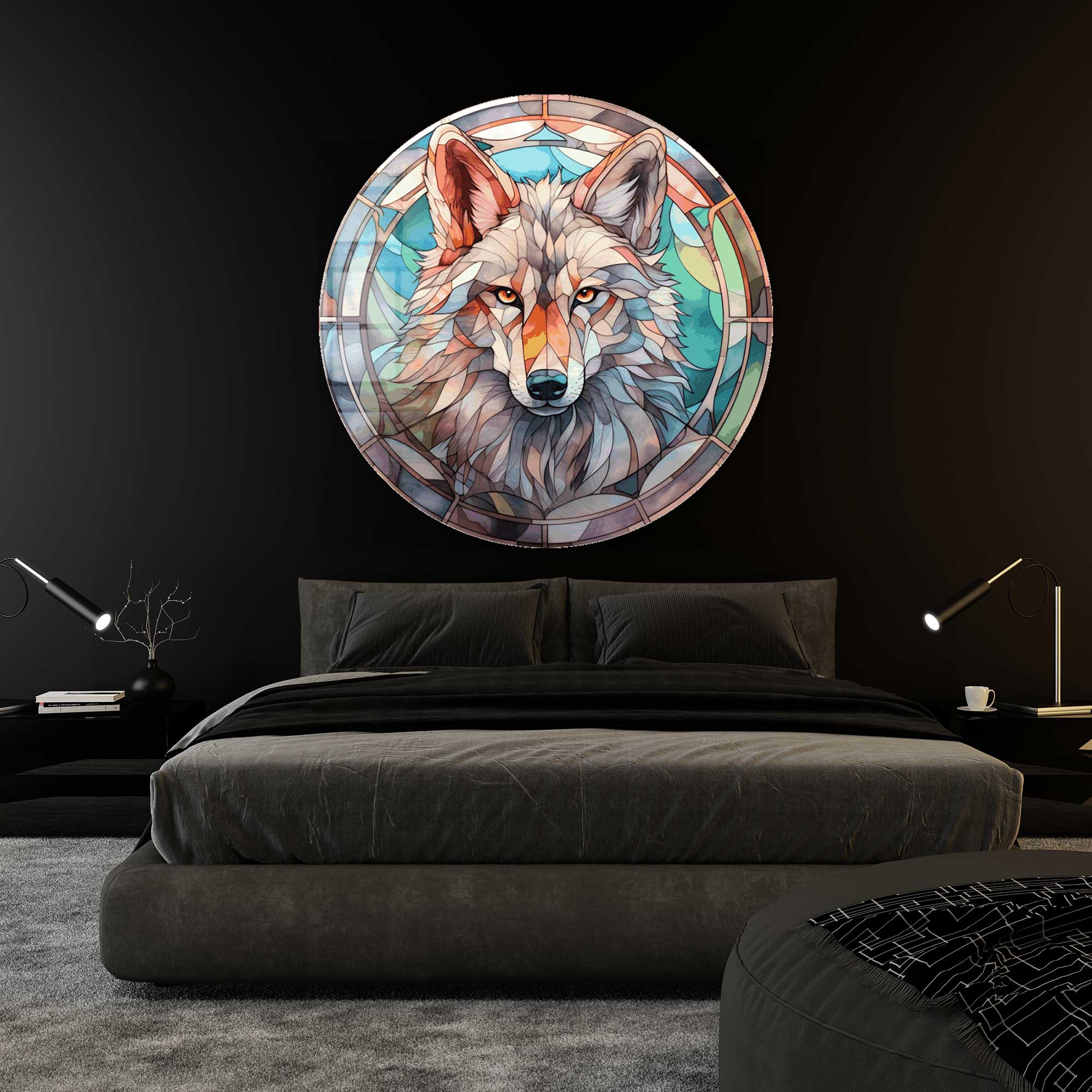 Artronauts Glass Print Stained Wolf II - Rounded Glass Wall Art