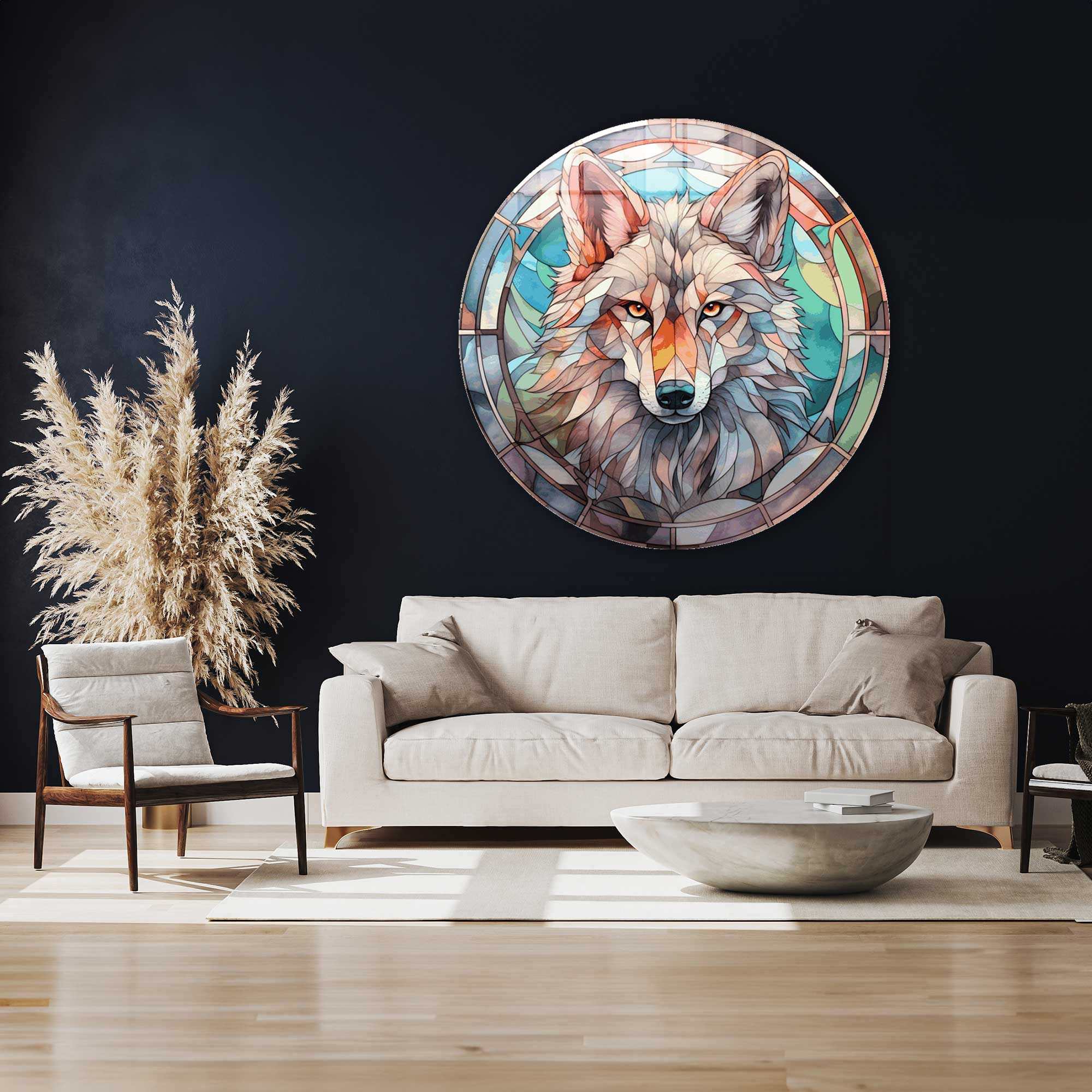 Artronauts Glass Print Stained Wolf II - Rounded Glass Wall Art