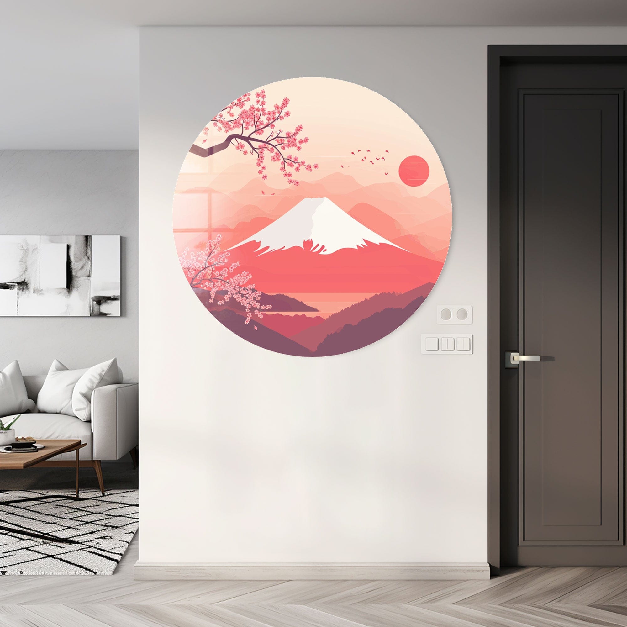 Artronauts Glass Print Sakura Peaks - Rounded Glass Wall Art