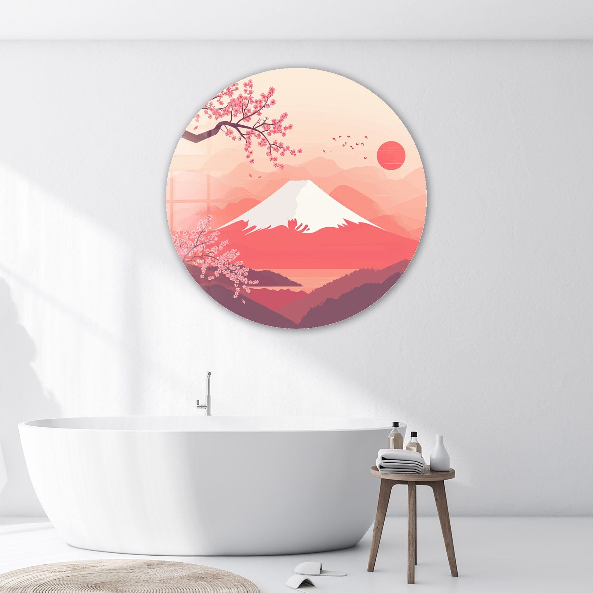 Artronauts Glass Print Sakura Peaks - Rounded Glass Wall Art
