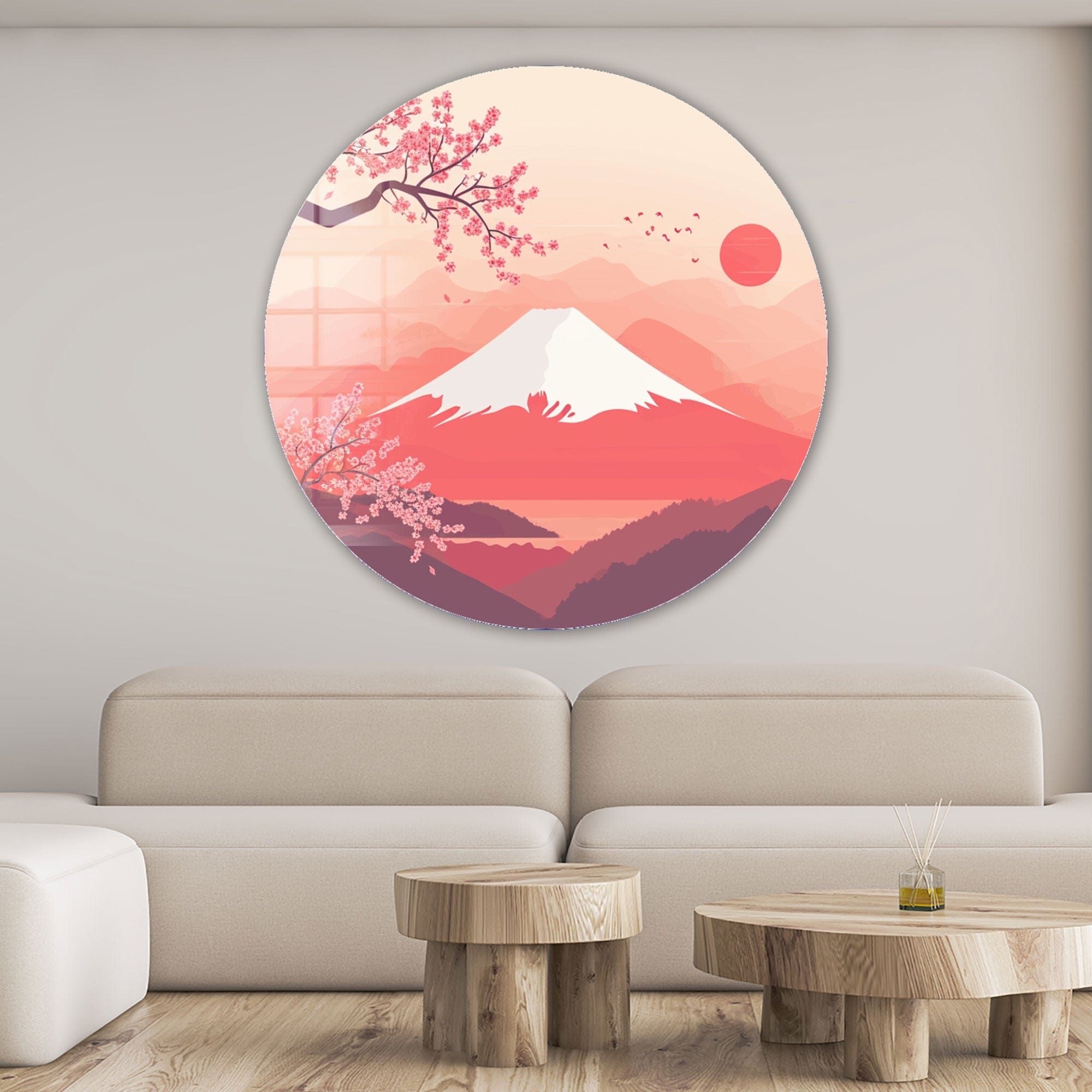 Artronauts Glass Print Sakura Peaks - Rounded Glass Wall Art