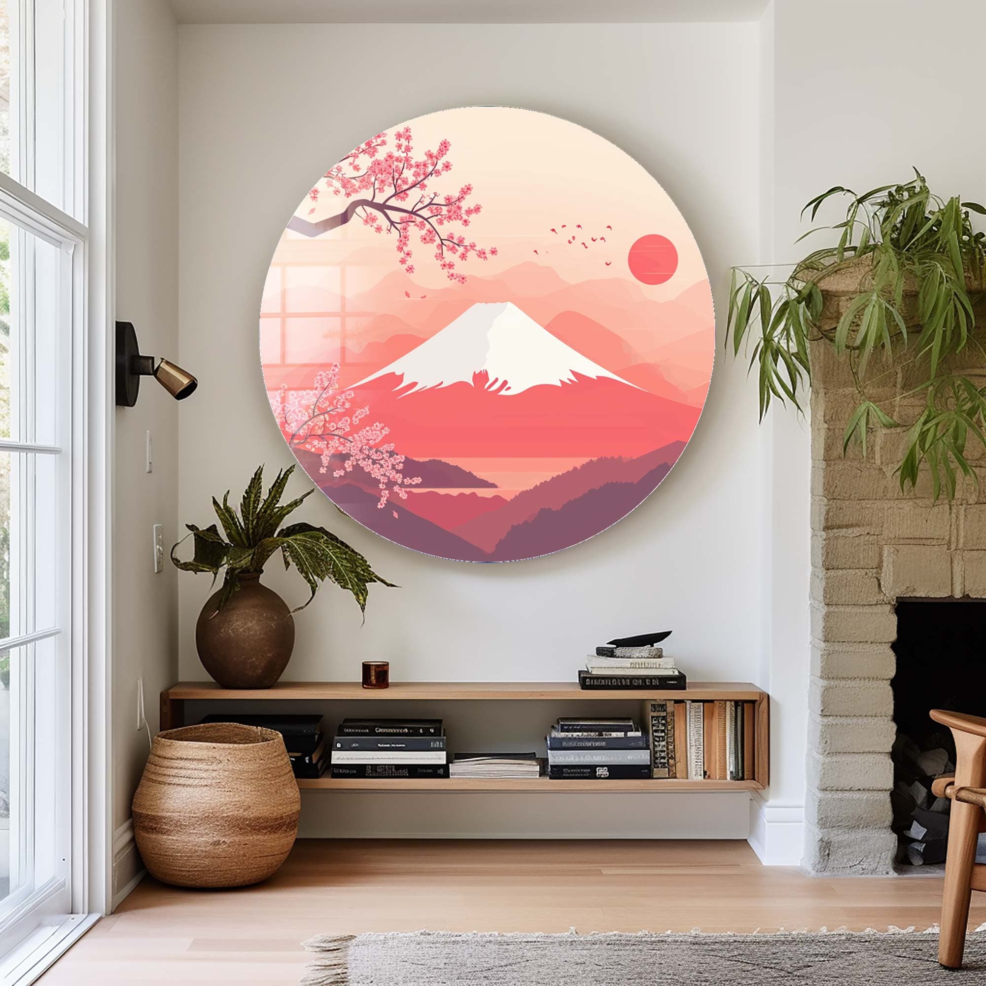Artronauts Glass Print Sakura Peaks - Rounded Glass Wall Art