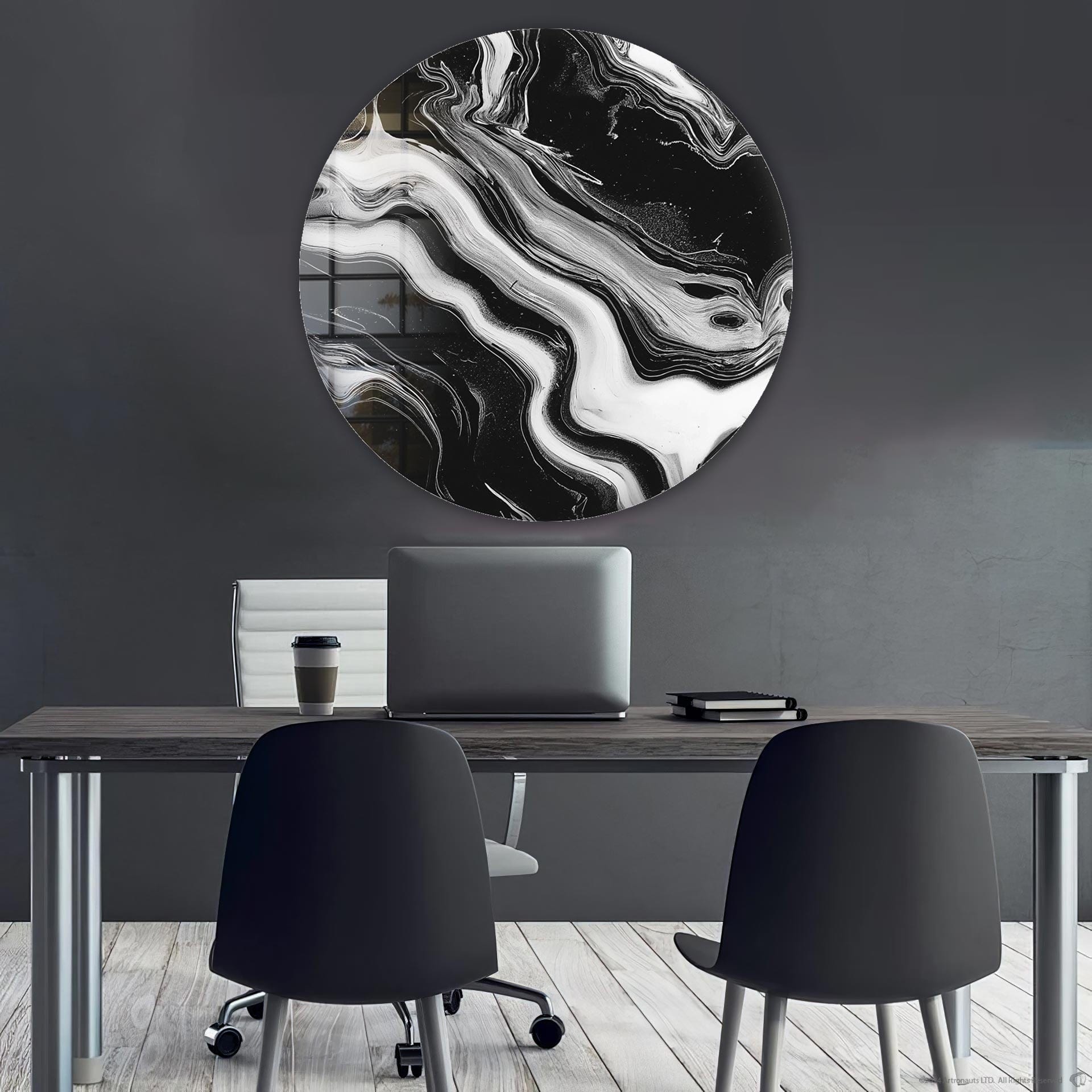 Artronauts Glass Print Noir Waves - Rounded Glass Wall Art