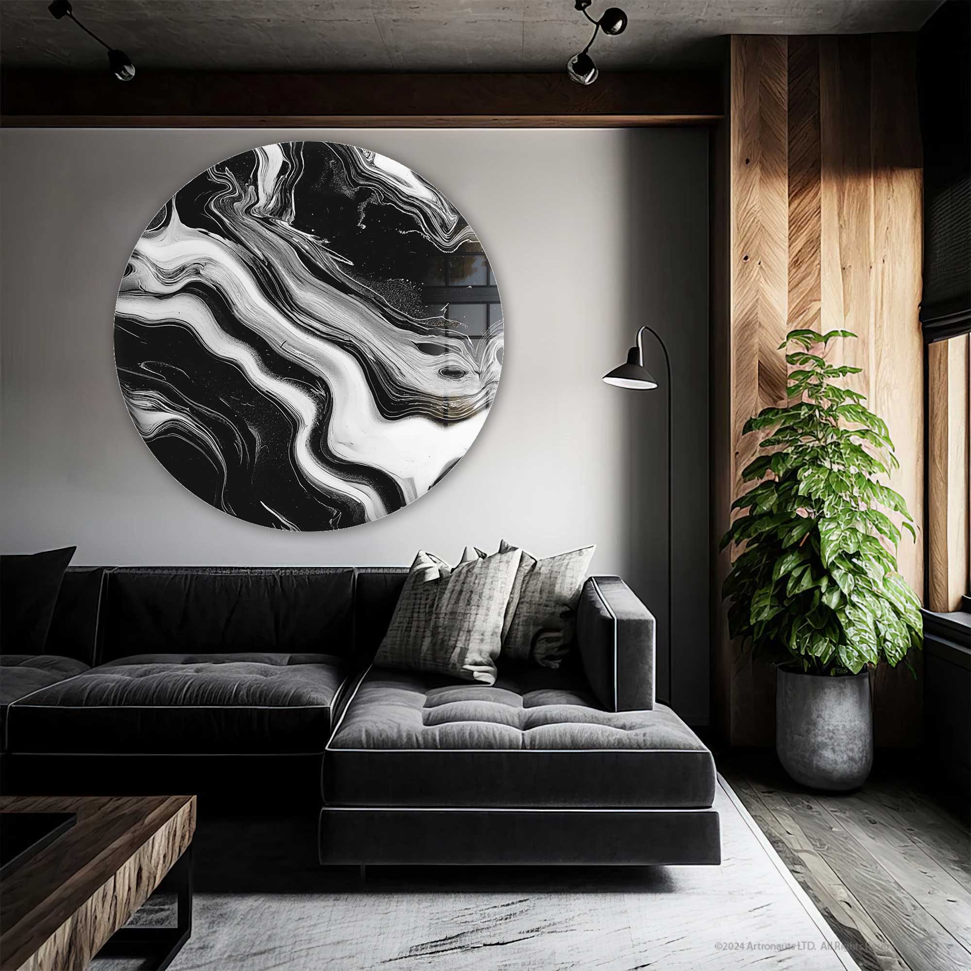 Artronauts Glass Print Noir Waves - Rounded Glass Wall Art