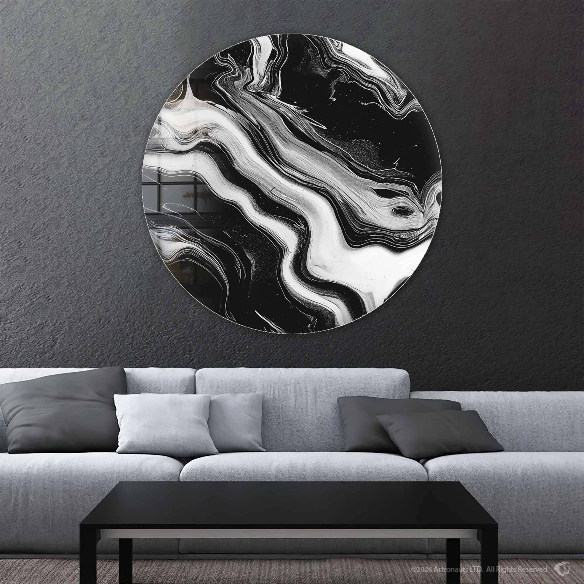 Artronauts Glass Print Noir Waves - Rounded Glass Wall Art