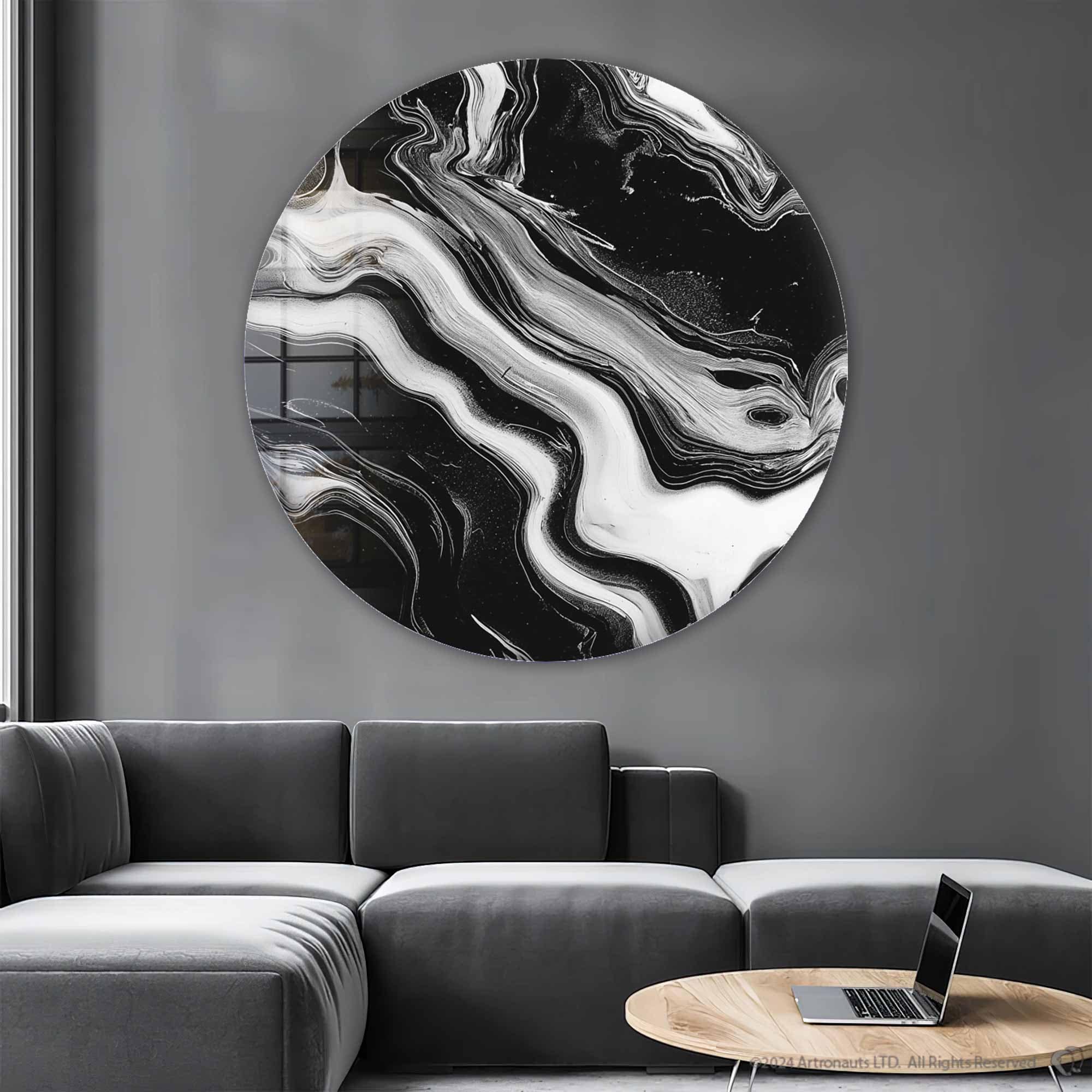 Artronauts Glass Print Noir Waves - Rounded Glass Wall Art