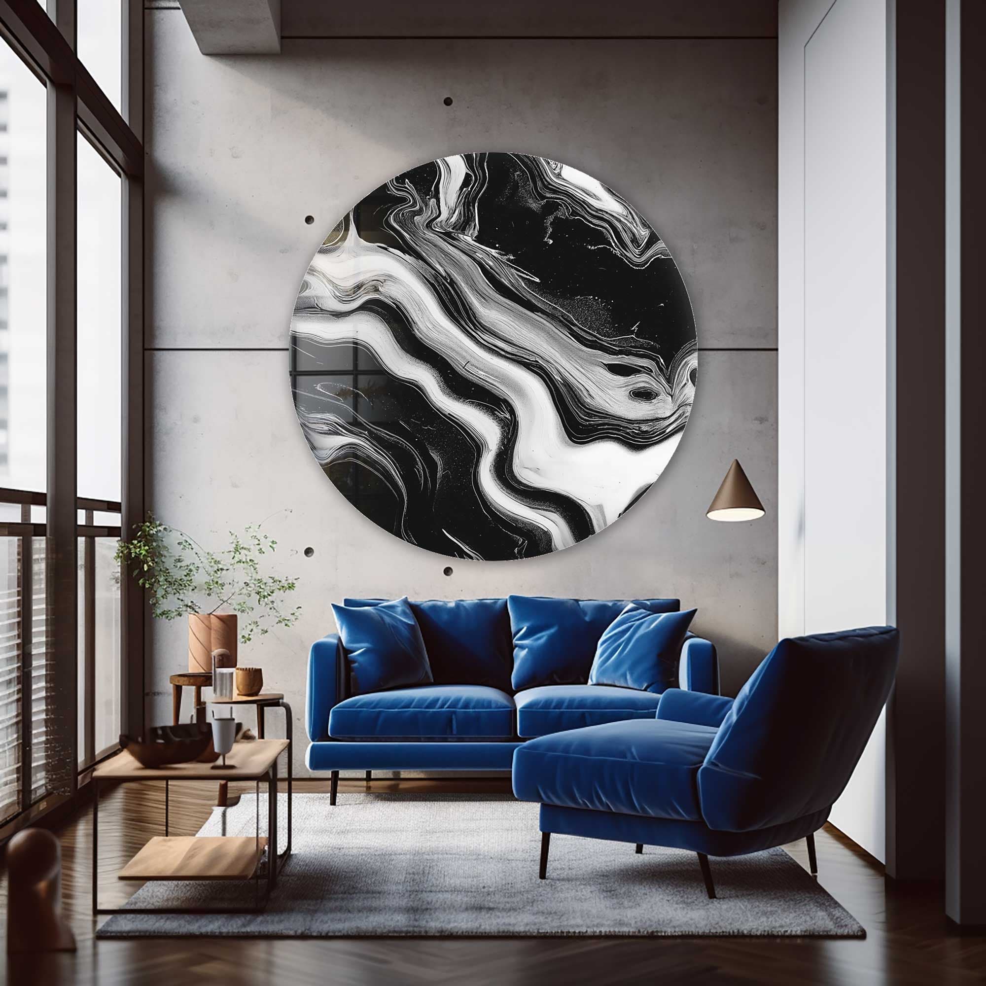 Artronauts Glass Print Noir Waves - Rounded Glass Wall Art