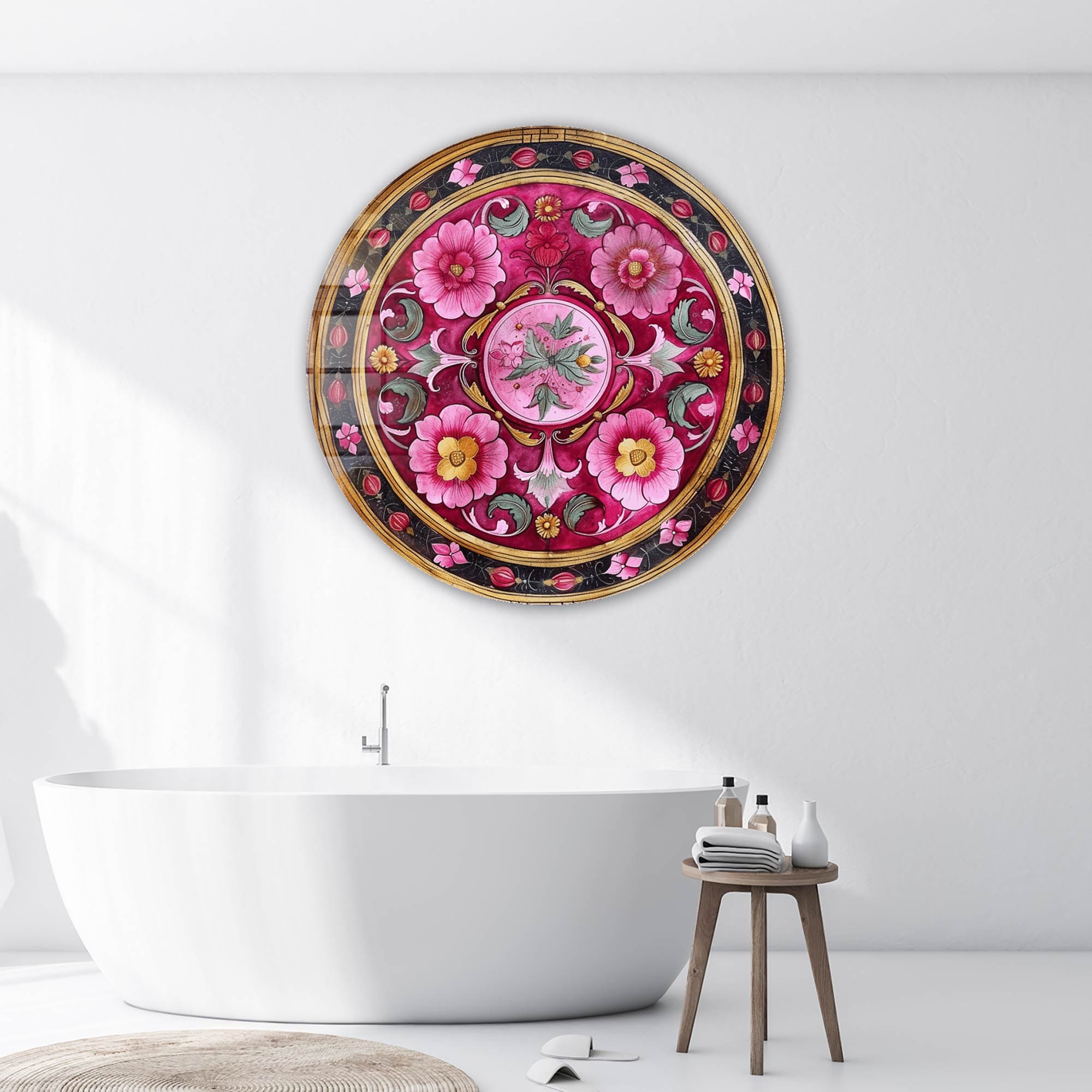 Artronauts Glass Print Vintage Floral - Rounded Glass Wall Art
