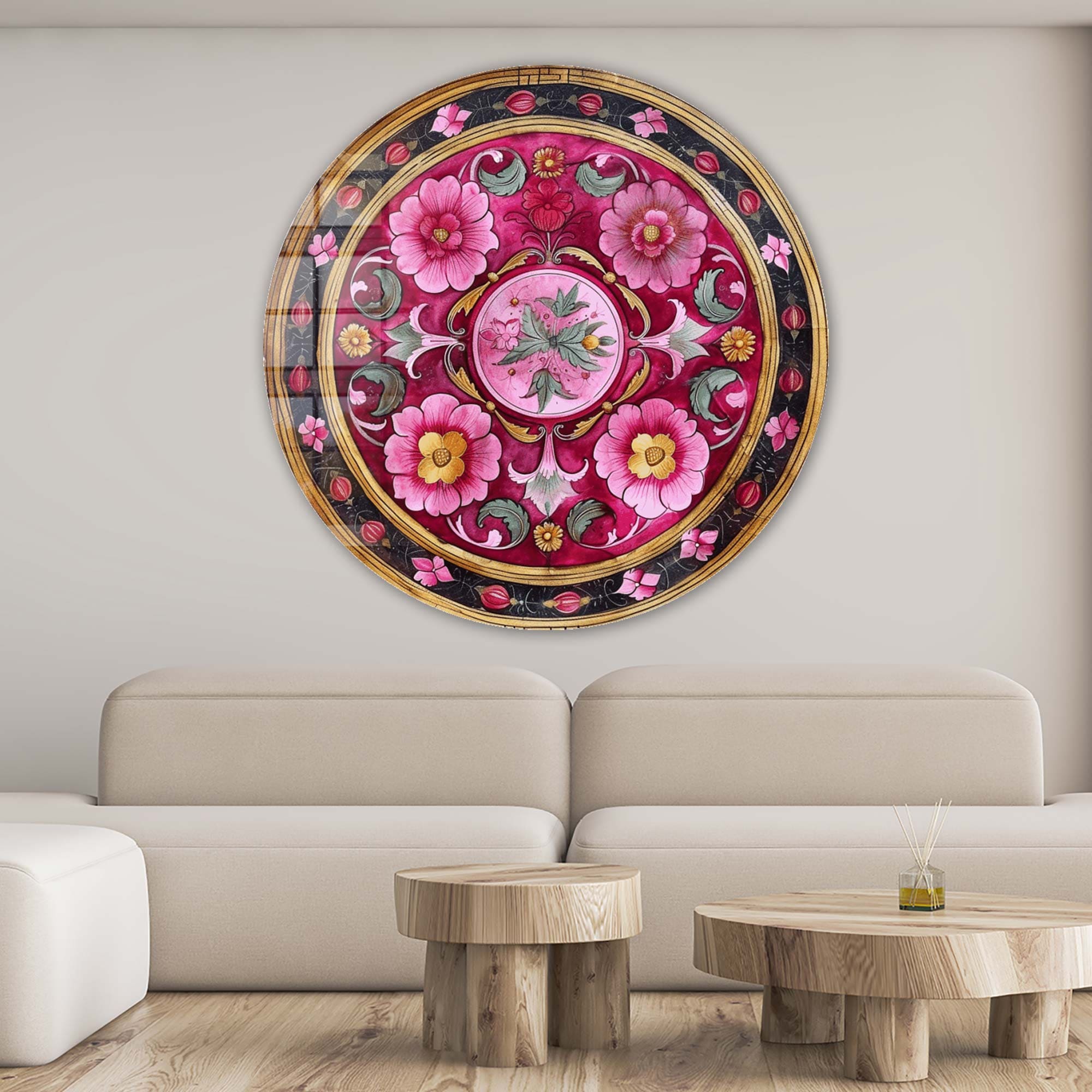 Artronauts Glass Print Vintage Floral - Rounded Glass Wall Art