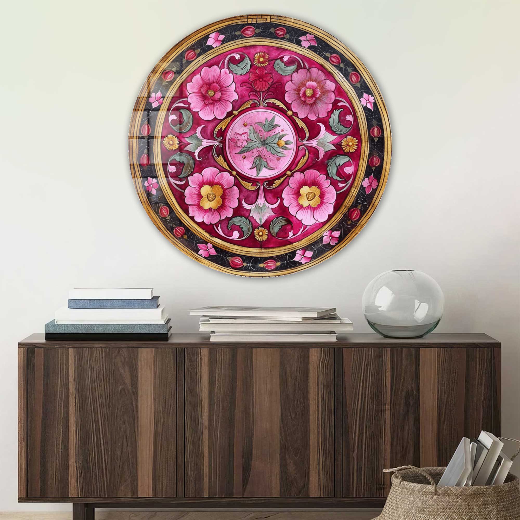 Artronauts Glass Print Vintage Floral - Rounded Glass Wall Art