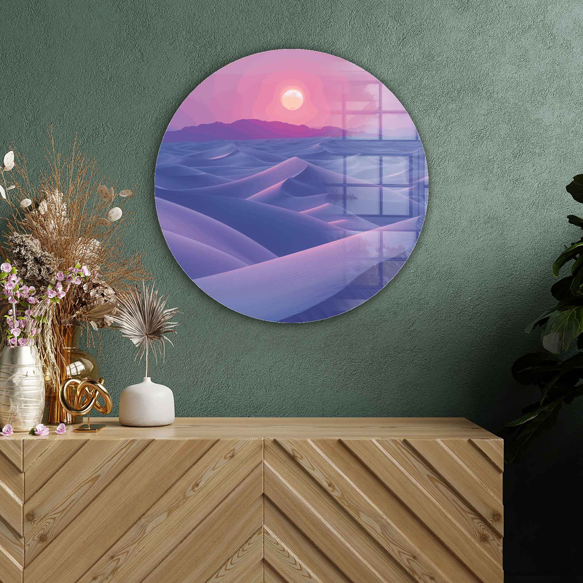Artronauts Glass Print Twilight Dunes - Rounded Glass Wall Art