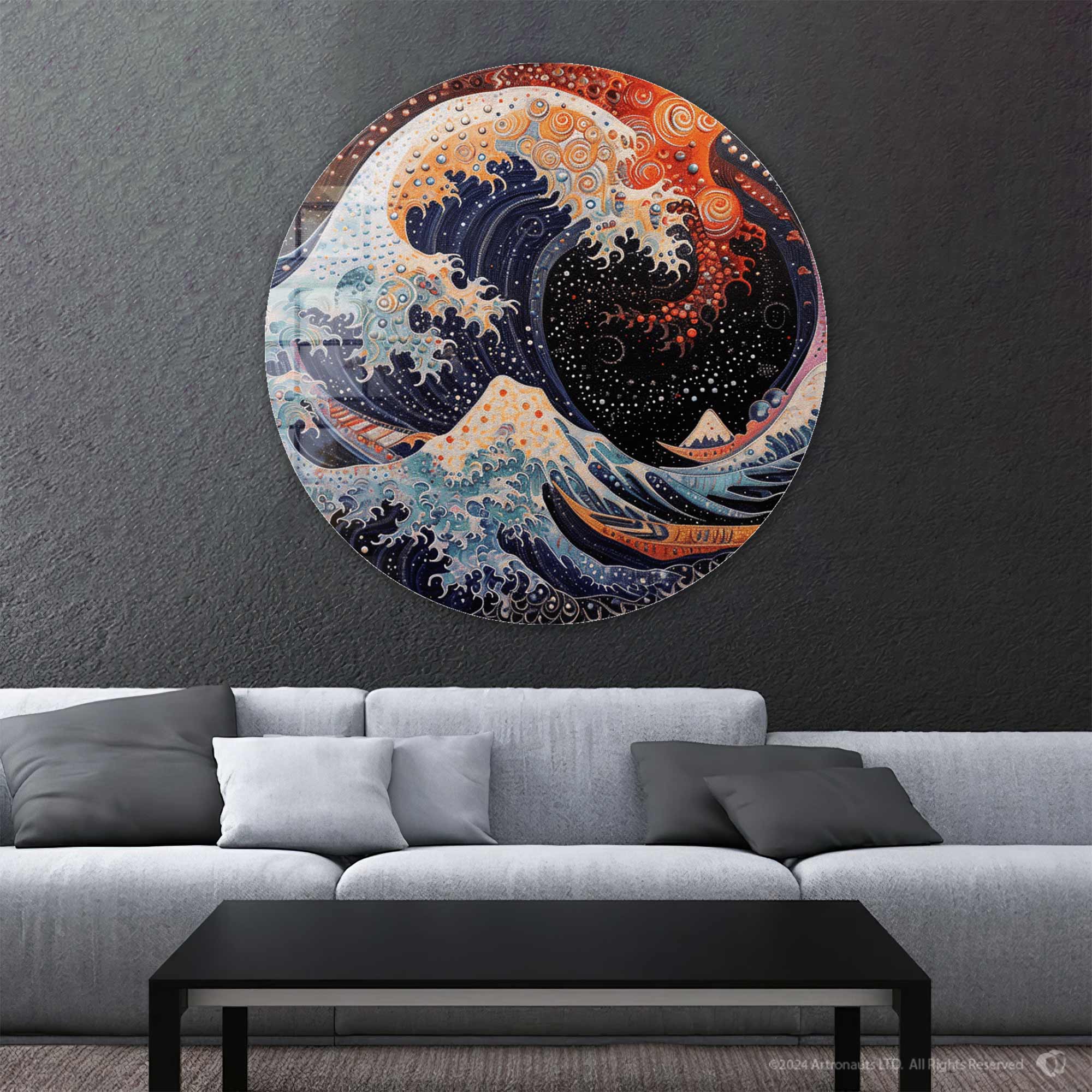 Artronauts Glass Print Futuristic Kanagawa - Rounded Glass Wall Art