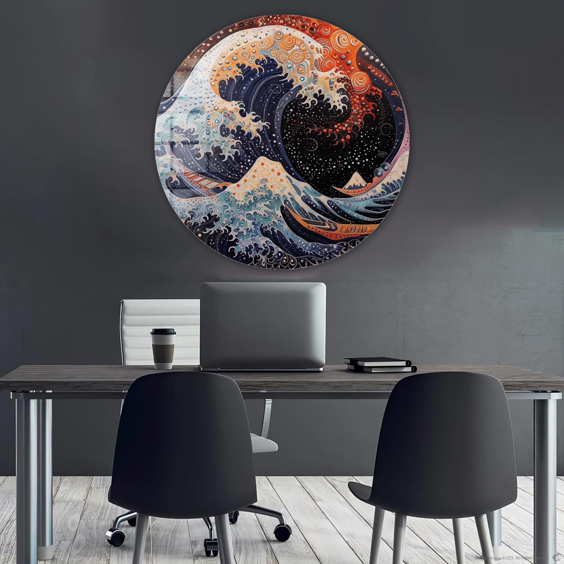 Artronauts Glass Print Futuristic Kanagawa - Rounded Glass Wall Art