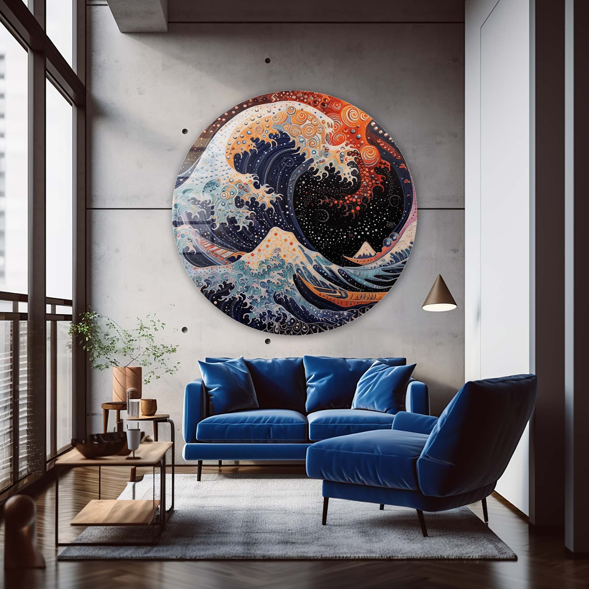 Artronauts Glass Print Futuristic Kanagawa - Rounded Glass Wall Art
