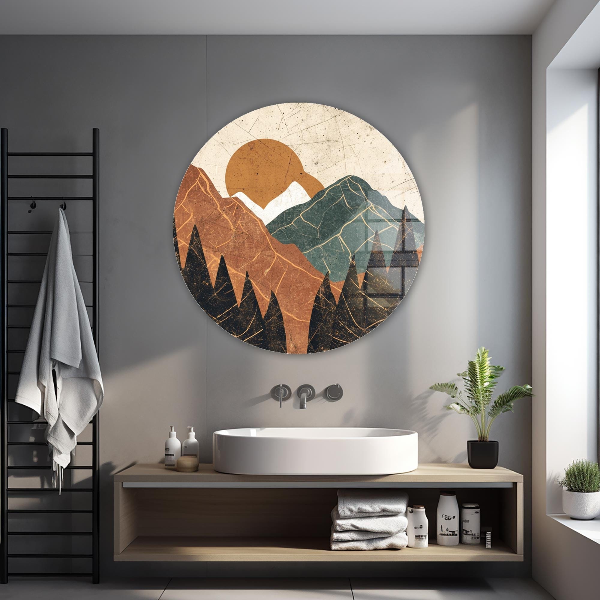 Artronauts Glass Print Brown Mountains - Rounded Glass Wall Art
