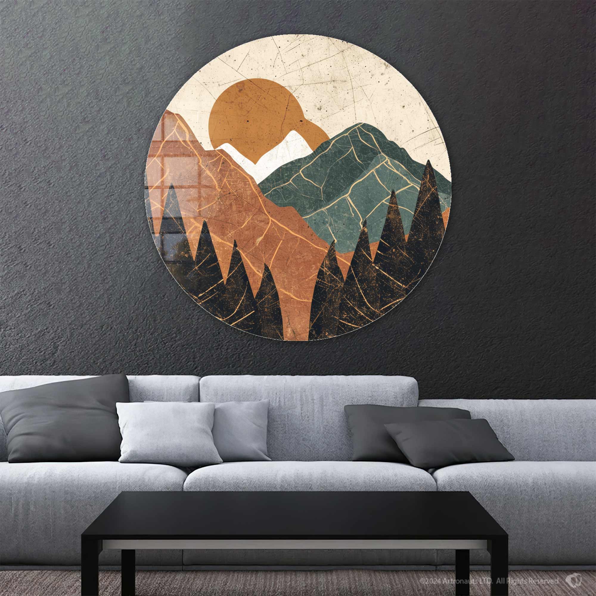 Artronauts Glass Print Brown Mountains - Rounded Glass Wall Art