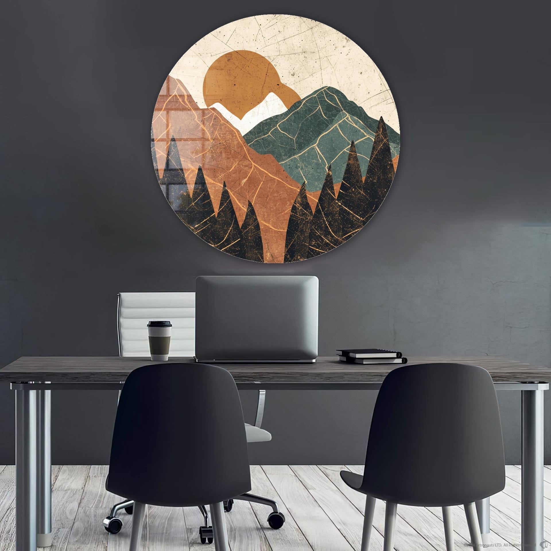 Artronauts Glass Print Brown Mountains - Rounded Glass Wall Art