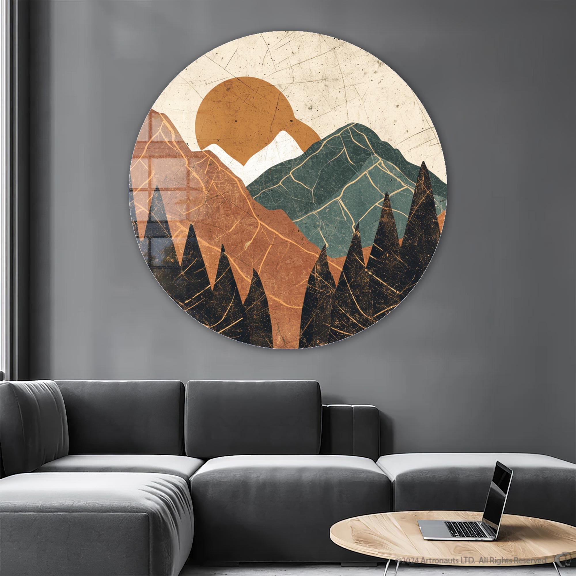 Artronauts Glass Print Brown Mountains - Rounded Glass Wall Art