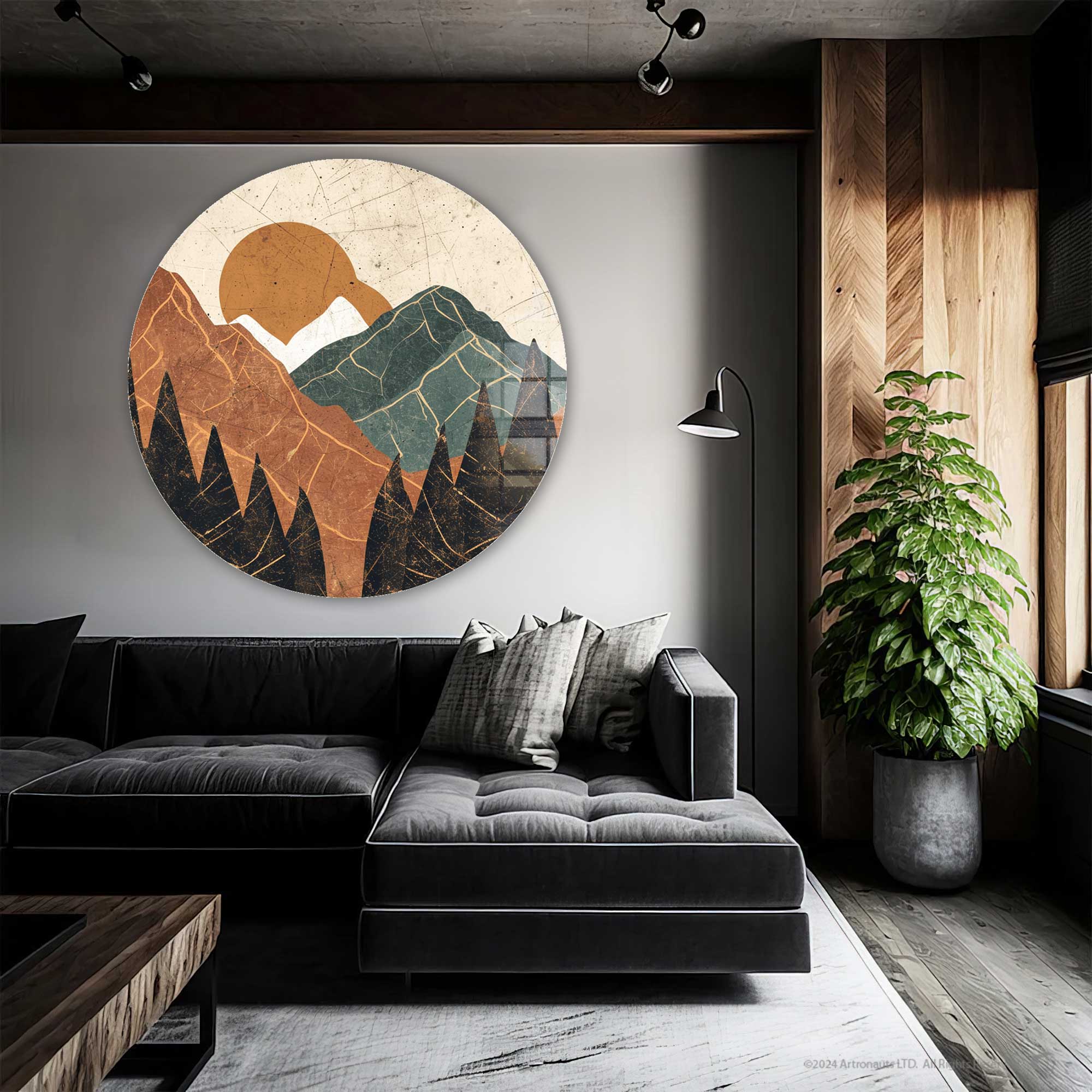 Artronauts Glass Print Brown Mountains - Rounded Glass Wall Art