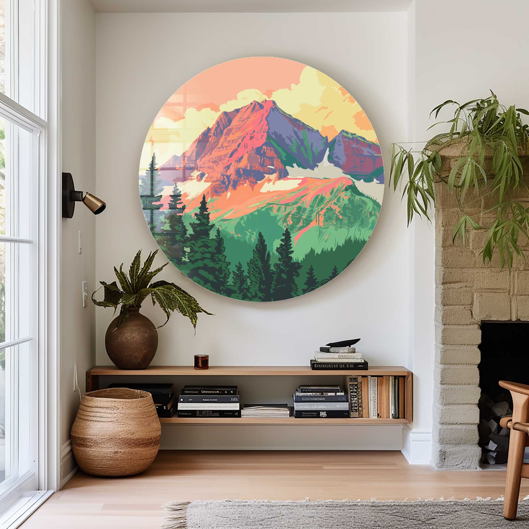 Mountains Illustration - Rounded Glass Wall Art