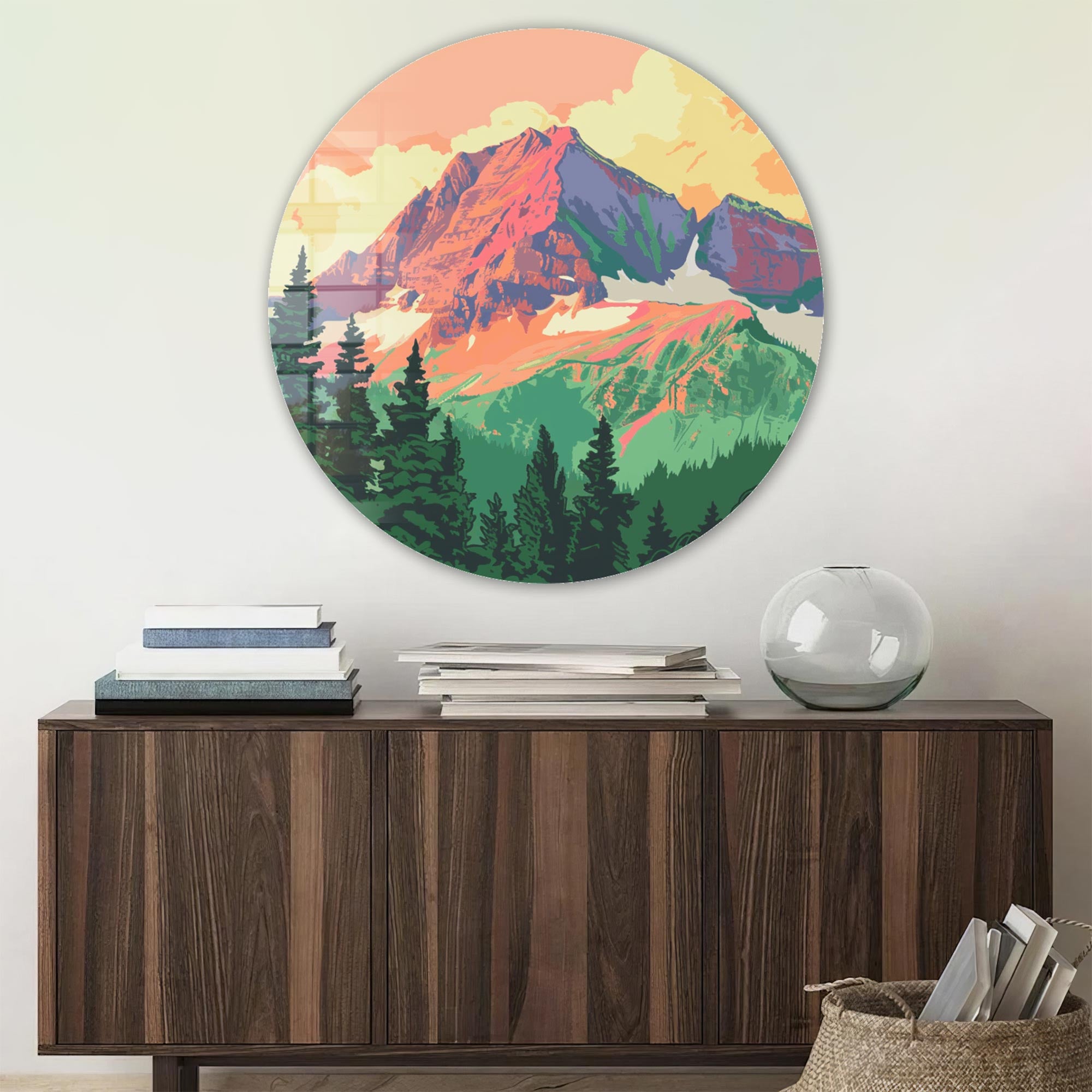 Mountains Illustration - Rounded Glass Wall Art