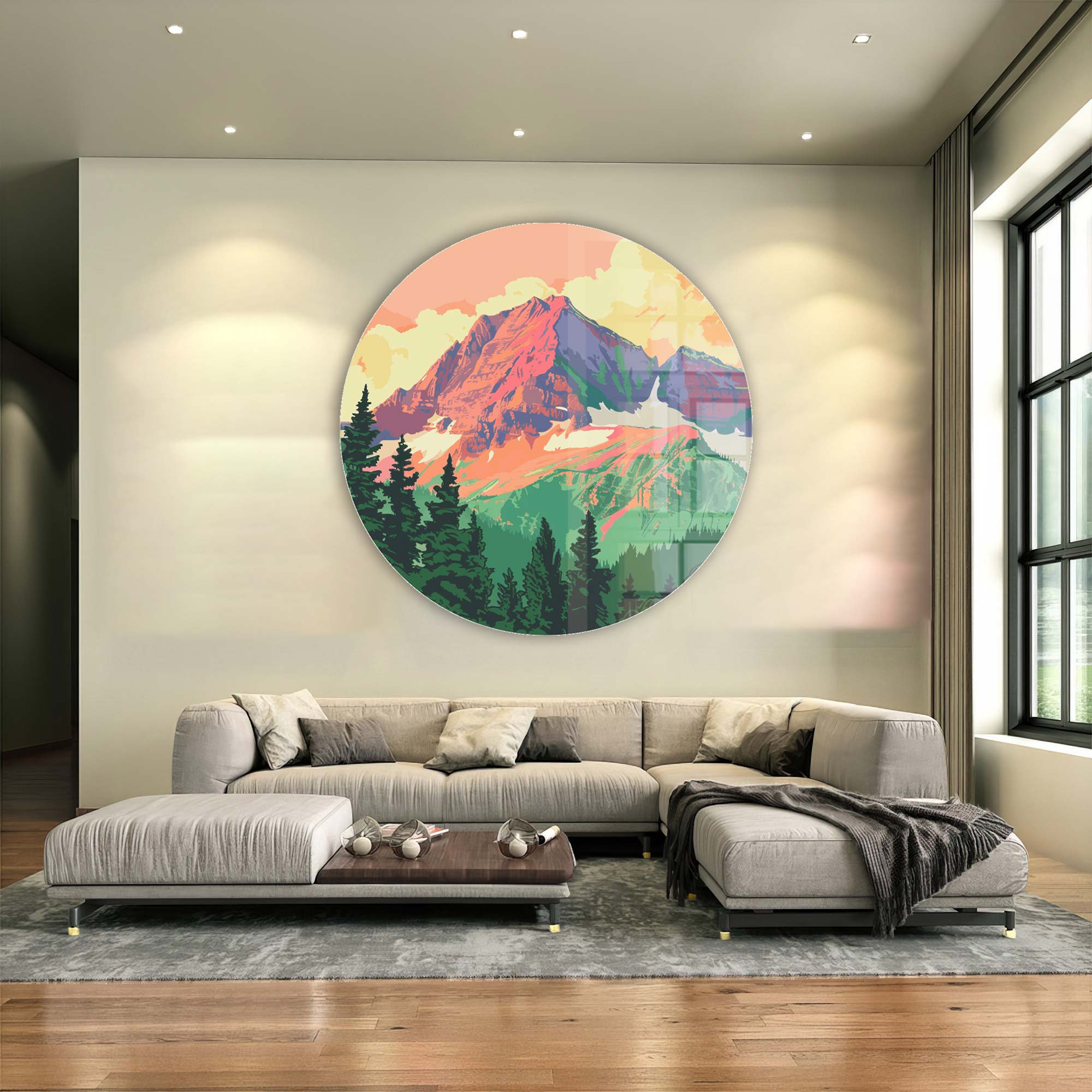 Mountains Illustration - Rounded Glass Wall Art