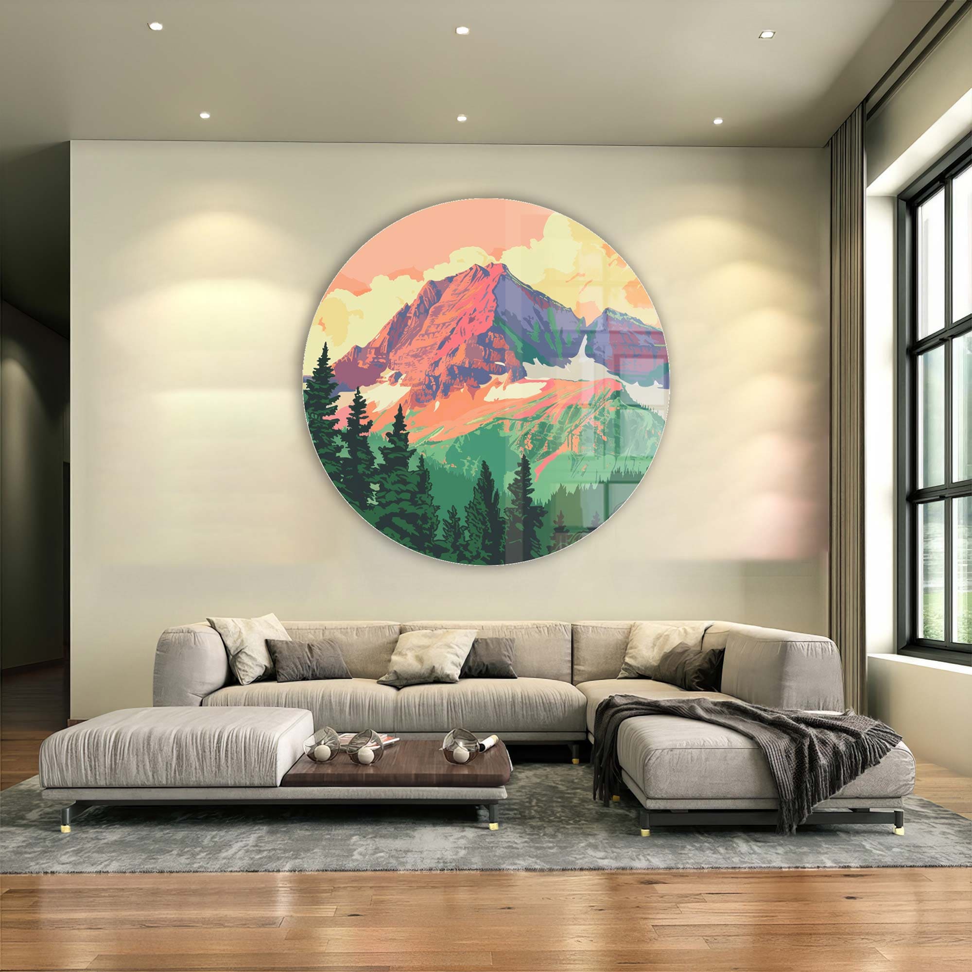 Artronauts Glass Print Mountains Illustration - Rounded Glass Wall Art