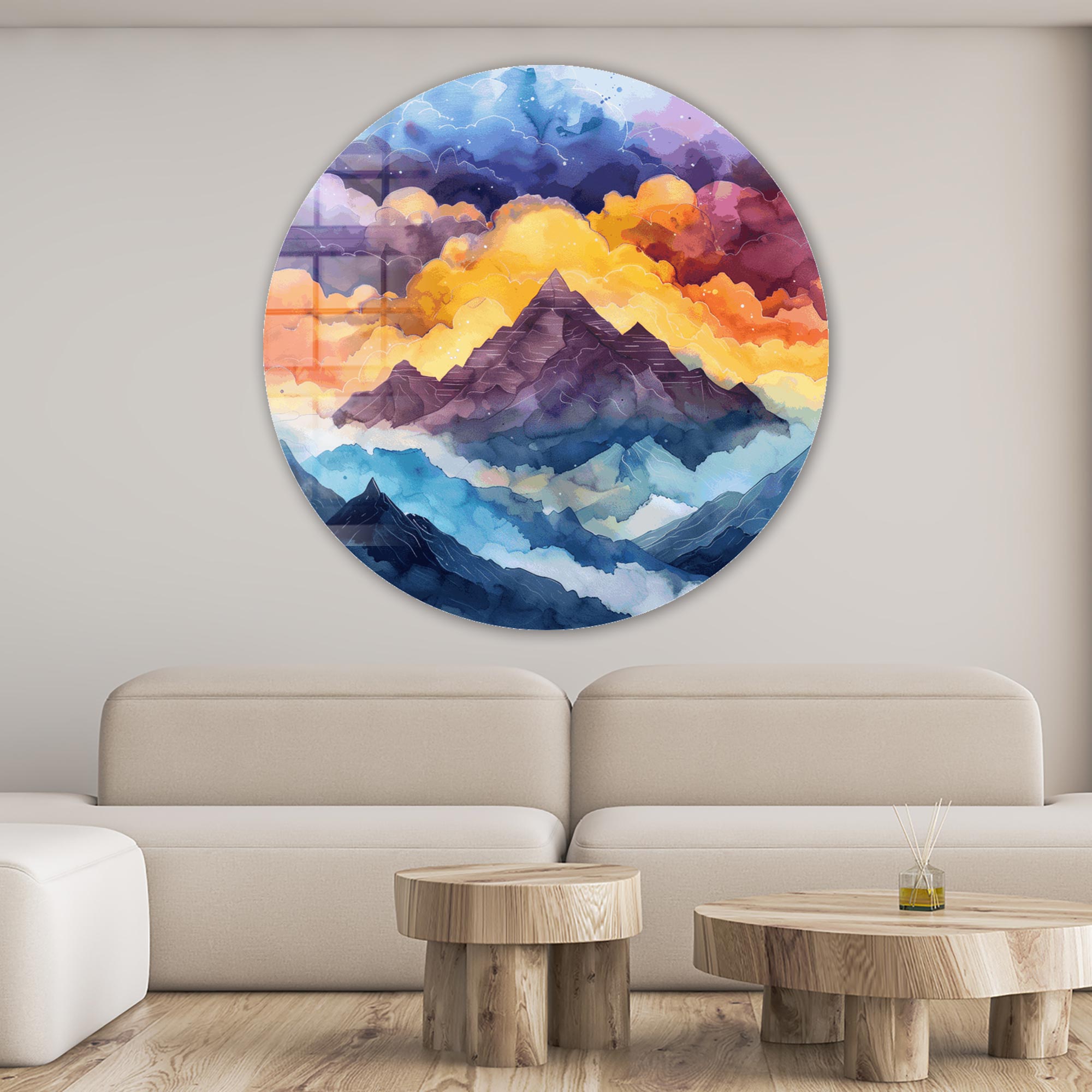 Peak on Clouds II - Rounded Glass Wall Art