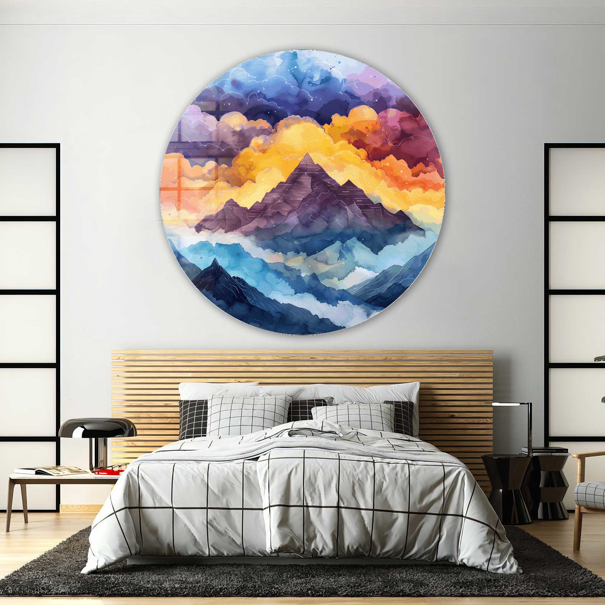 Peak on Clouds II - Rounded Glass Wall Art