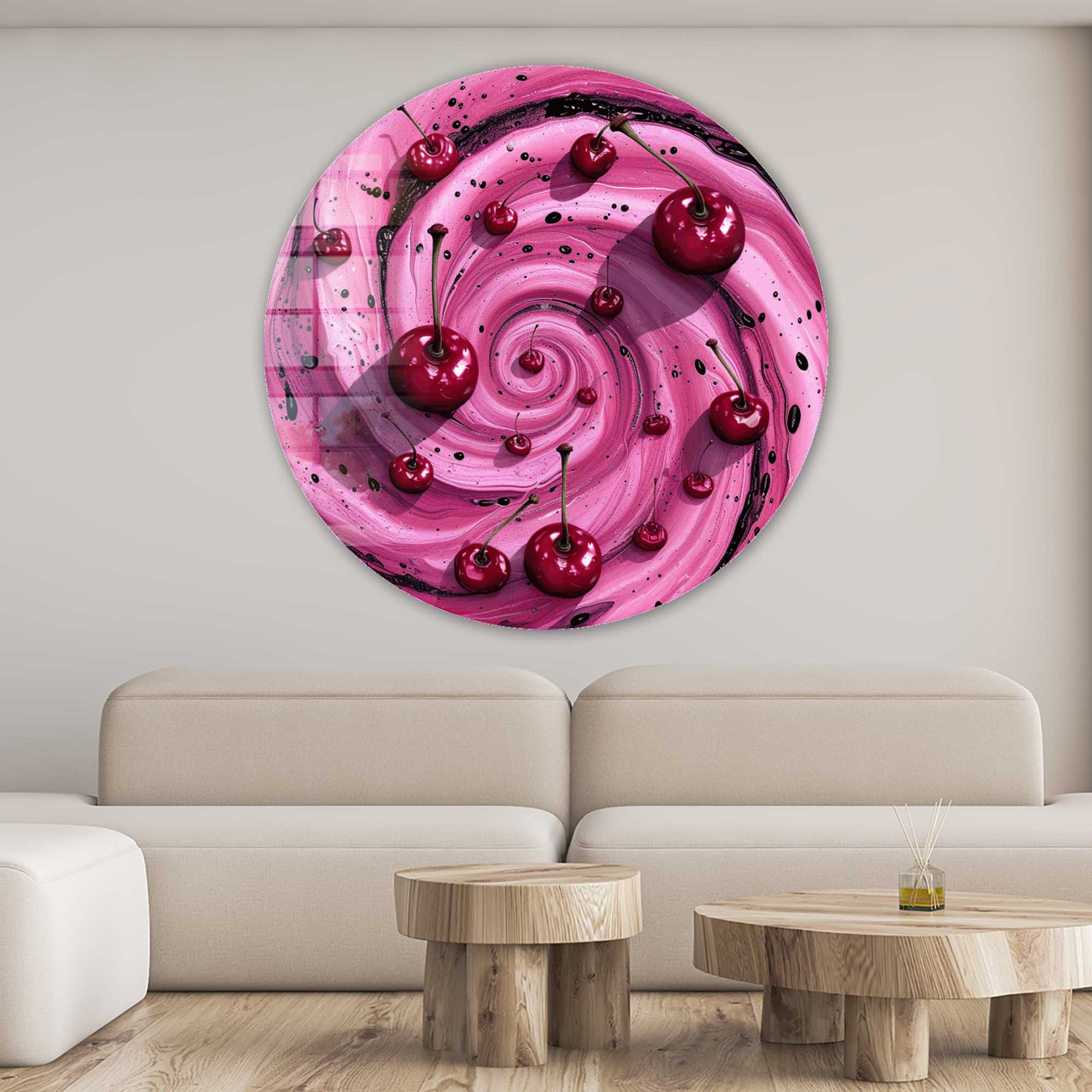 Artronauts Glass Print Cherry Swirl - Rounded Glass Wall Art