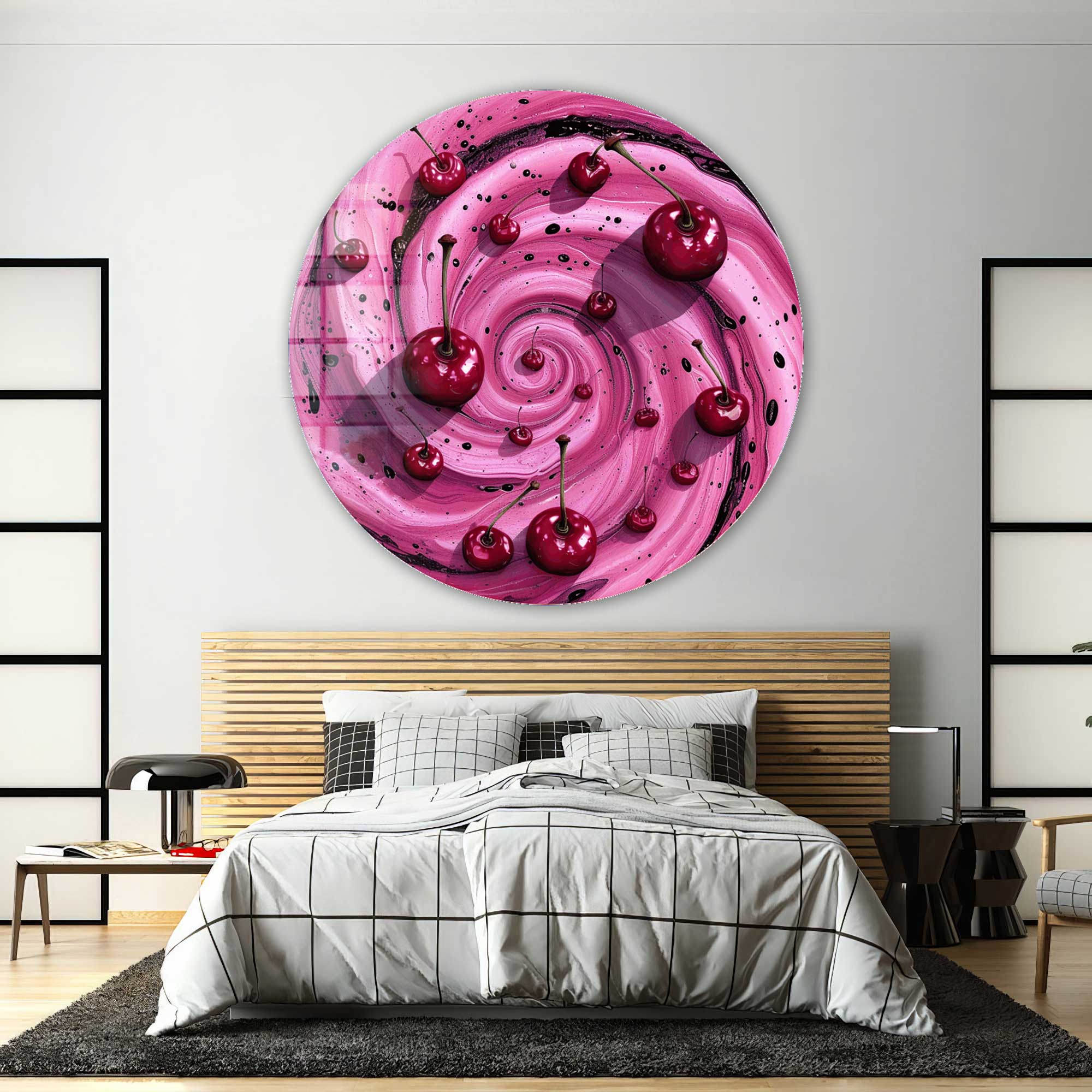 Artronauts Glass Print Cherry Swirl - Rounded Glass Wall Art