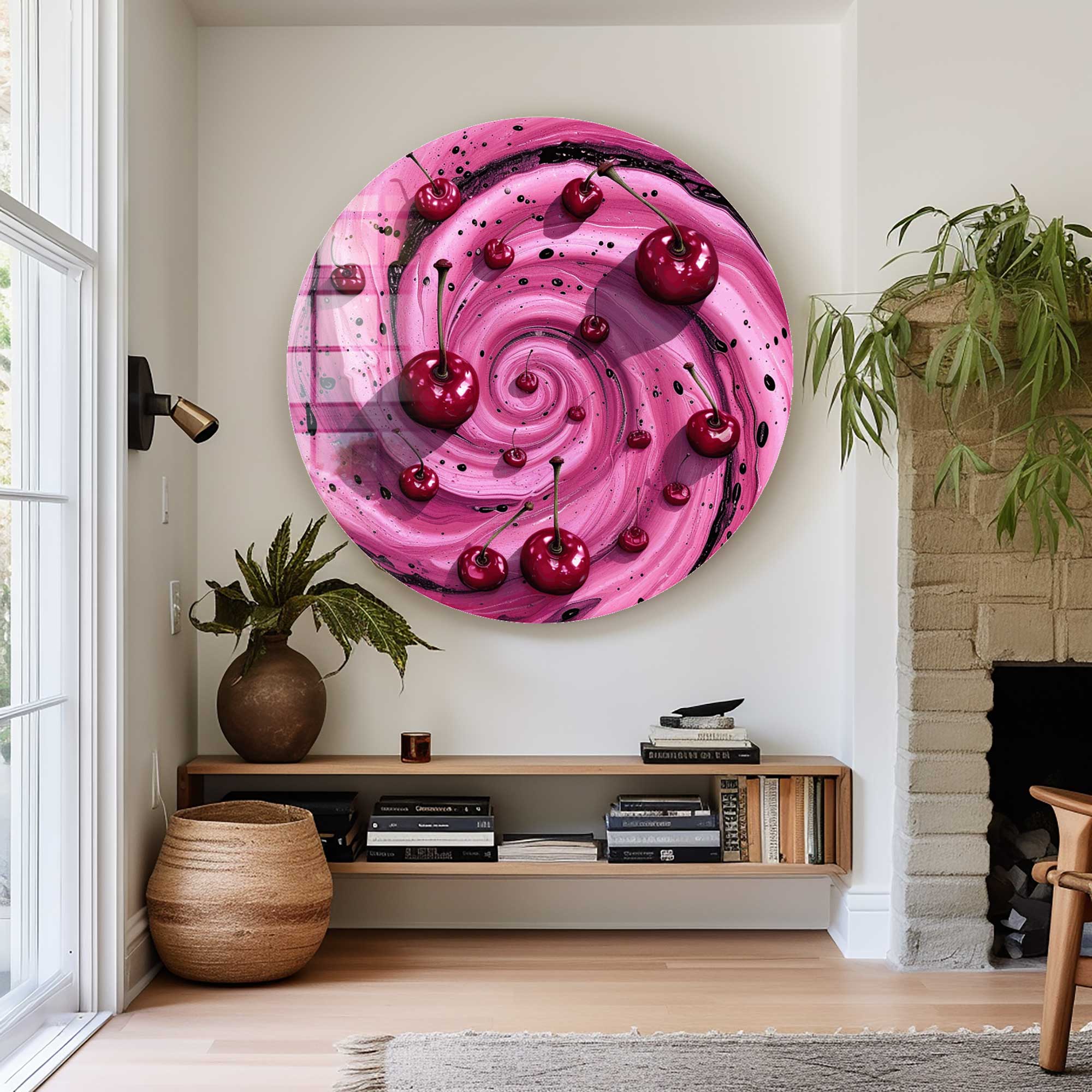 Artronauts Glass Print Cherry Swirl - Rounded Glass Wall Art