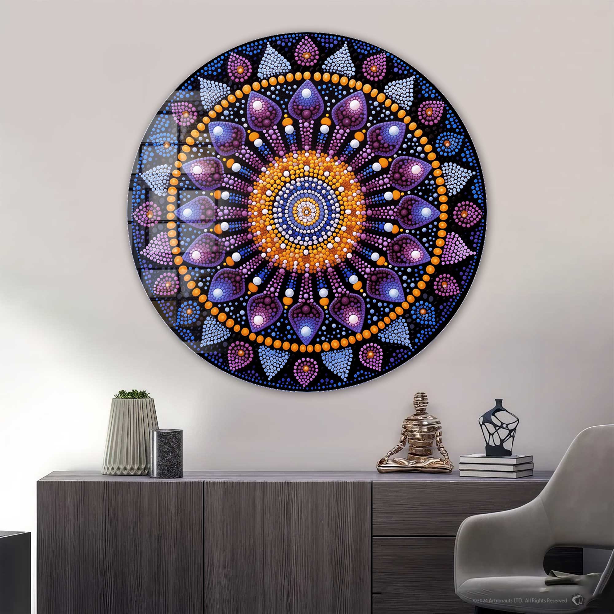 Mystic Mandala - Rounded Glass Wall Art