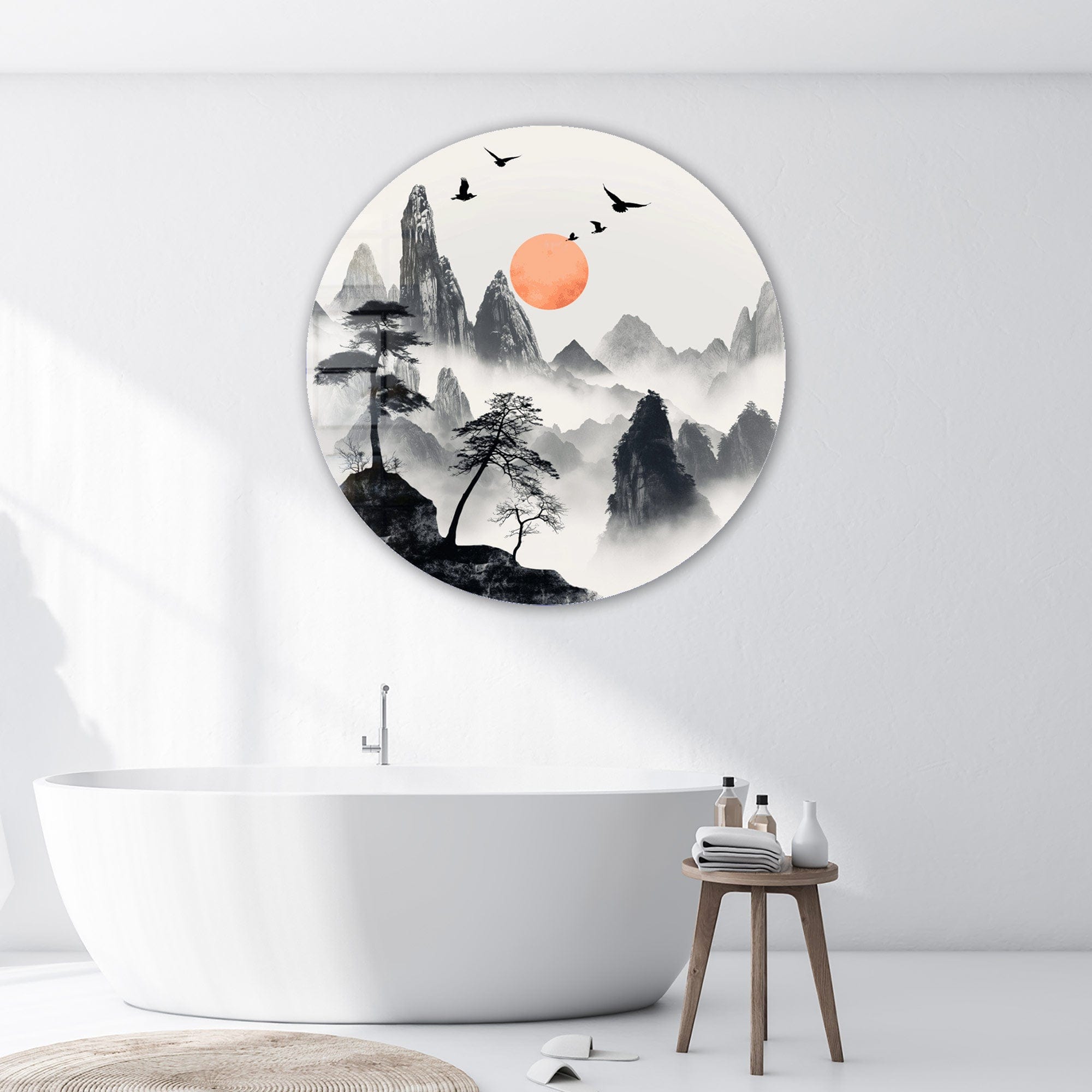 Artronauts Glass Print Japanese Mountains III - Rounded Glass Wall Art