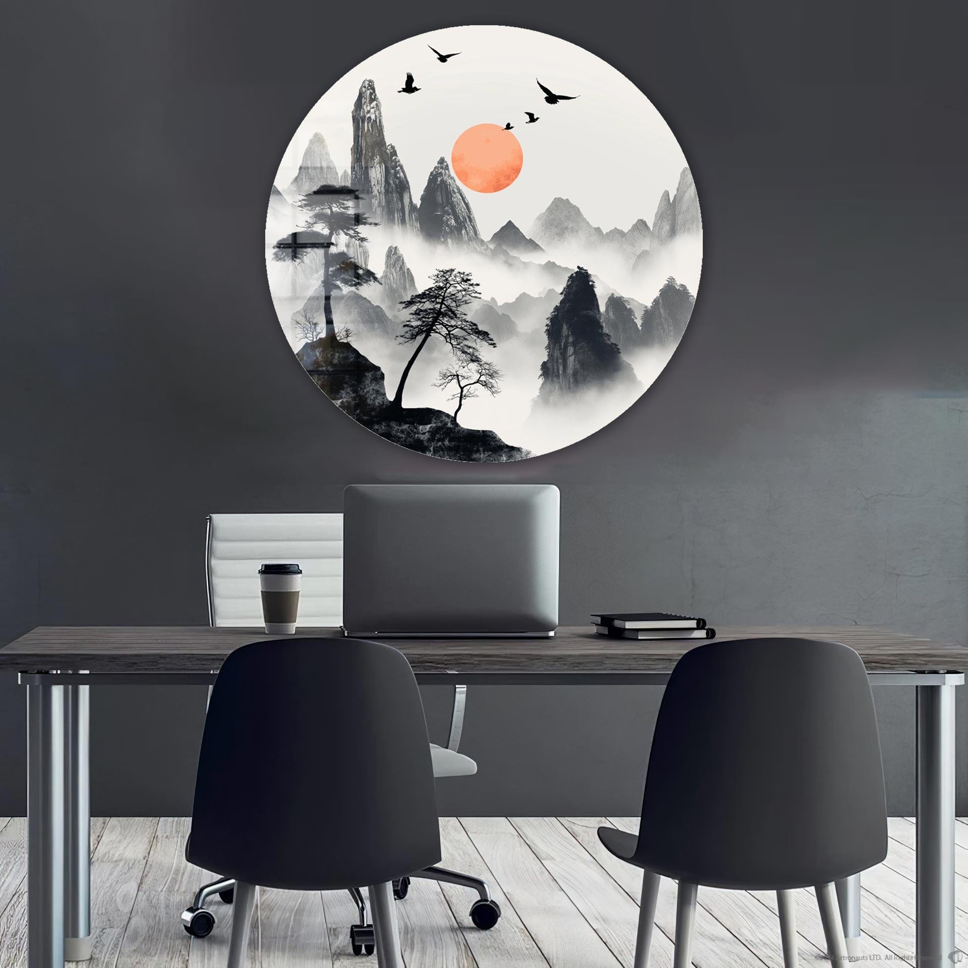 Artronauts Glass Print Japanese Mountains III - Rounded Glass Wall Art
