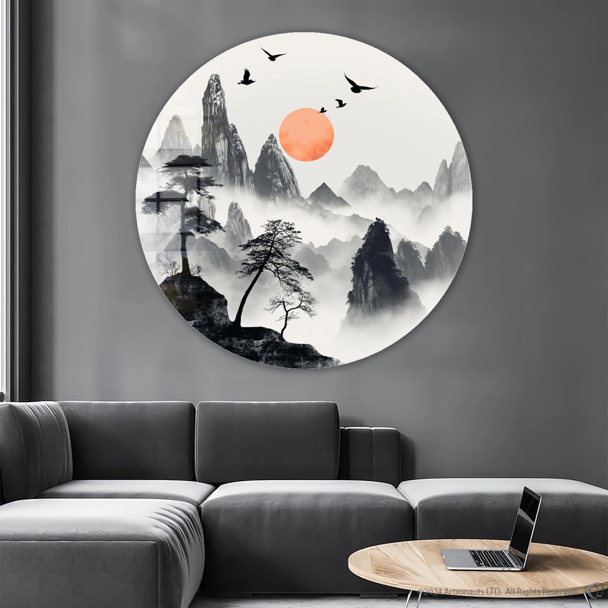 Artronauts Glass Print Japanese Mountains III - Rounded Glass Wall Art