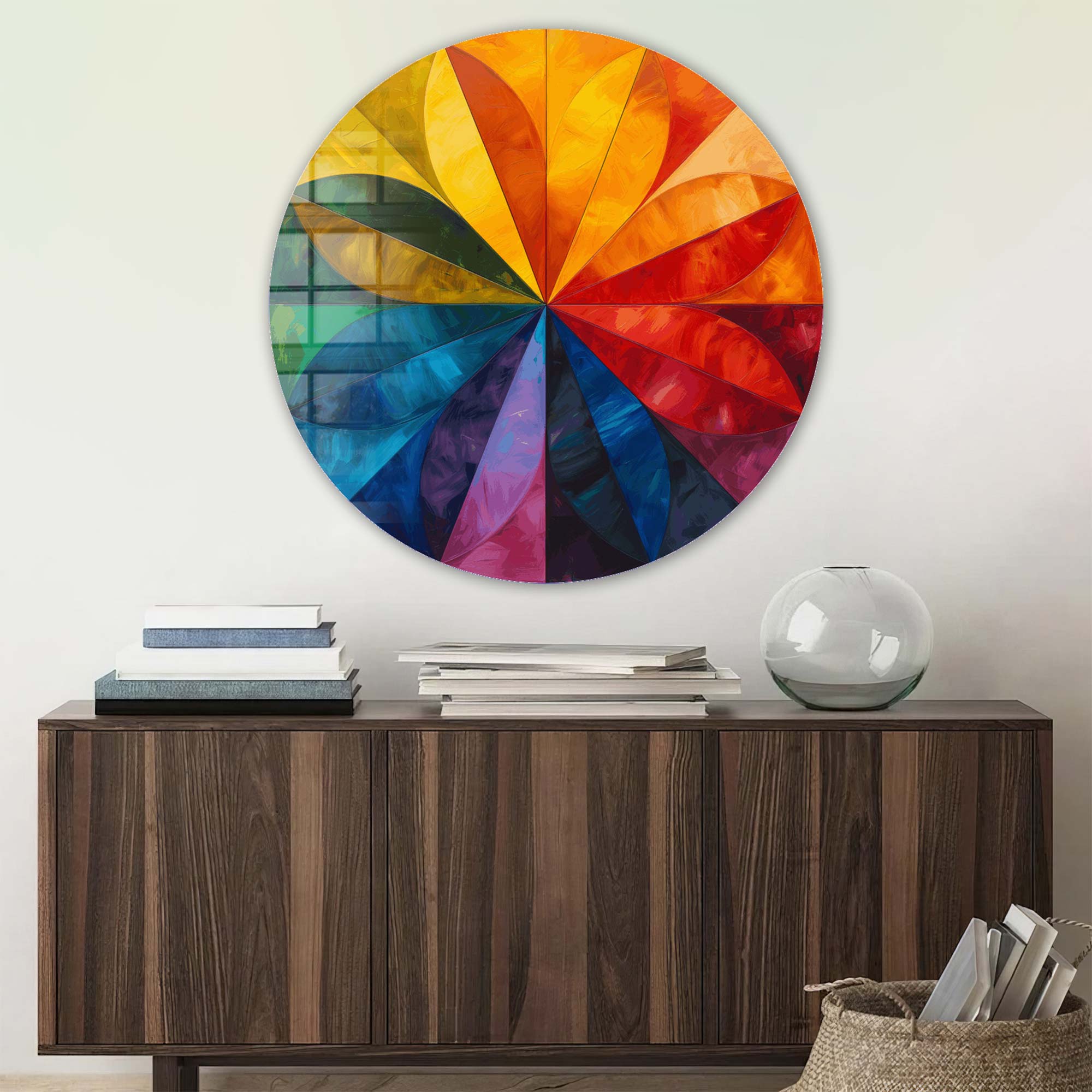 Colourful Flower - Rounded Glass Wall Art