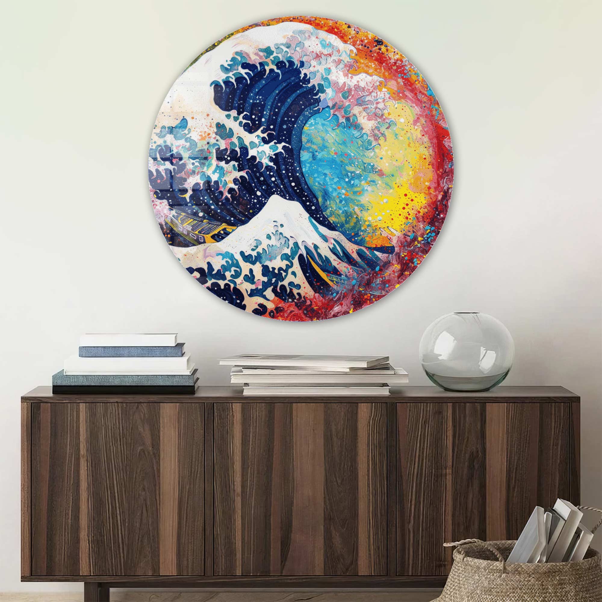 Artronauts Glass Print Kanagawa Rainbow - Rounded Glass Wall Art