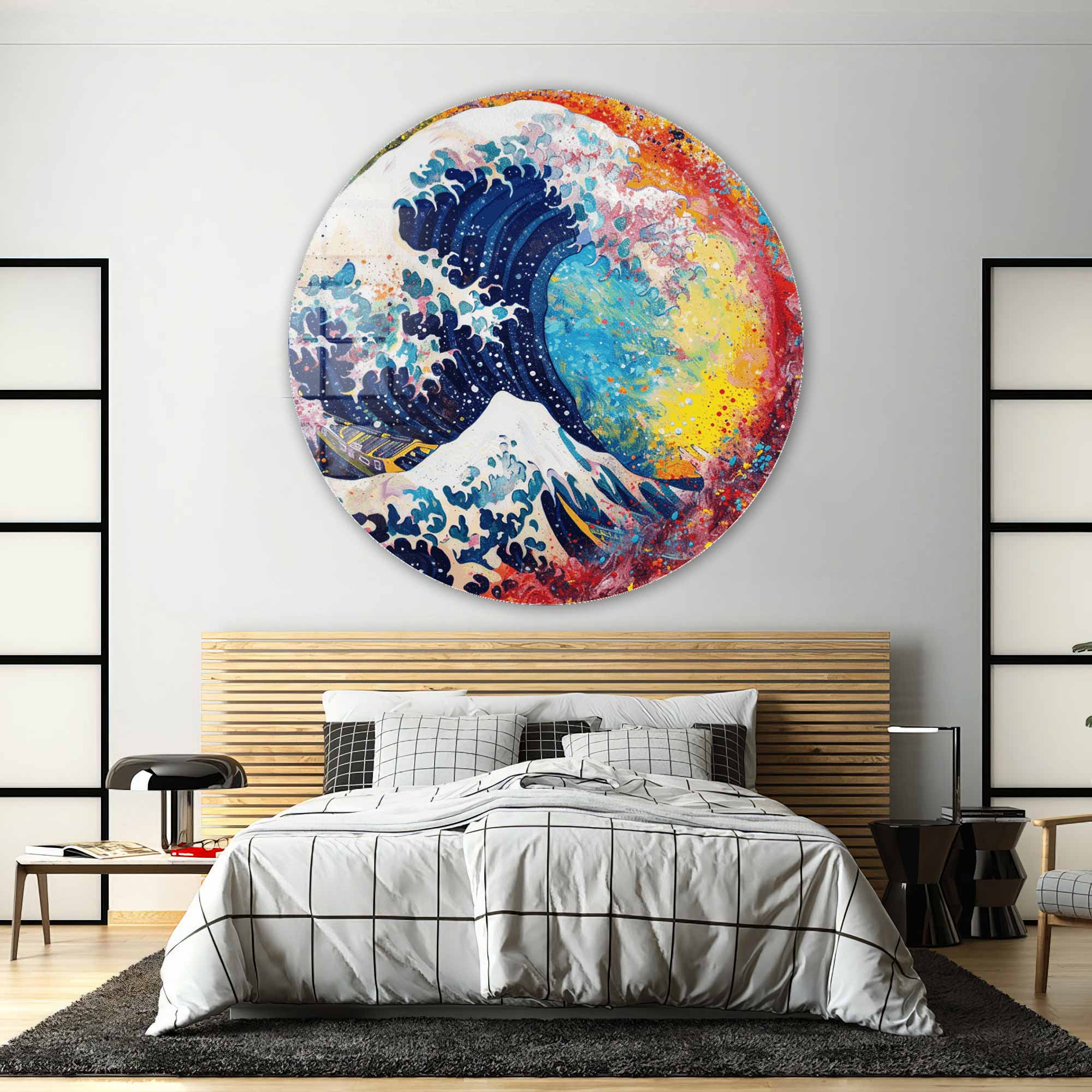 Artronauts Glass Print Kanagawa Rainbow  - Rounded Glass Wall Art