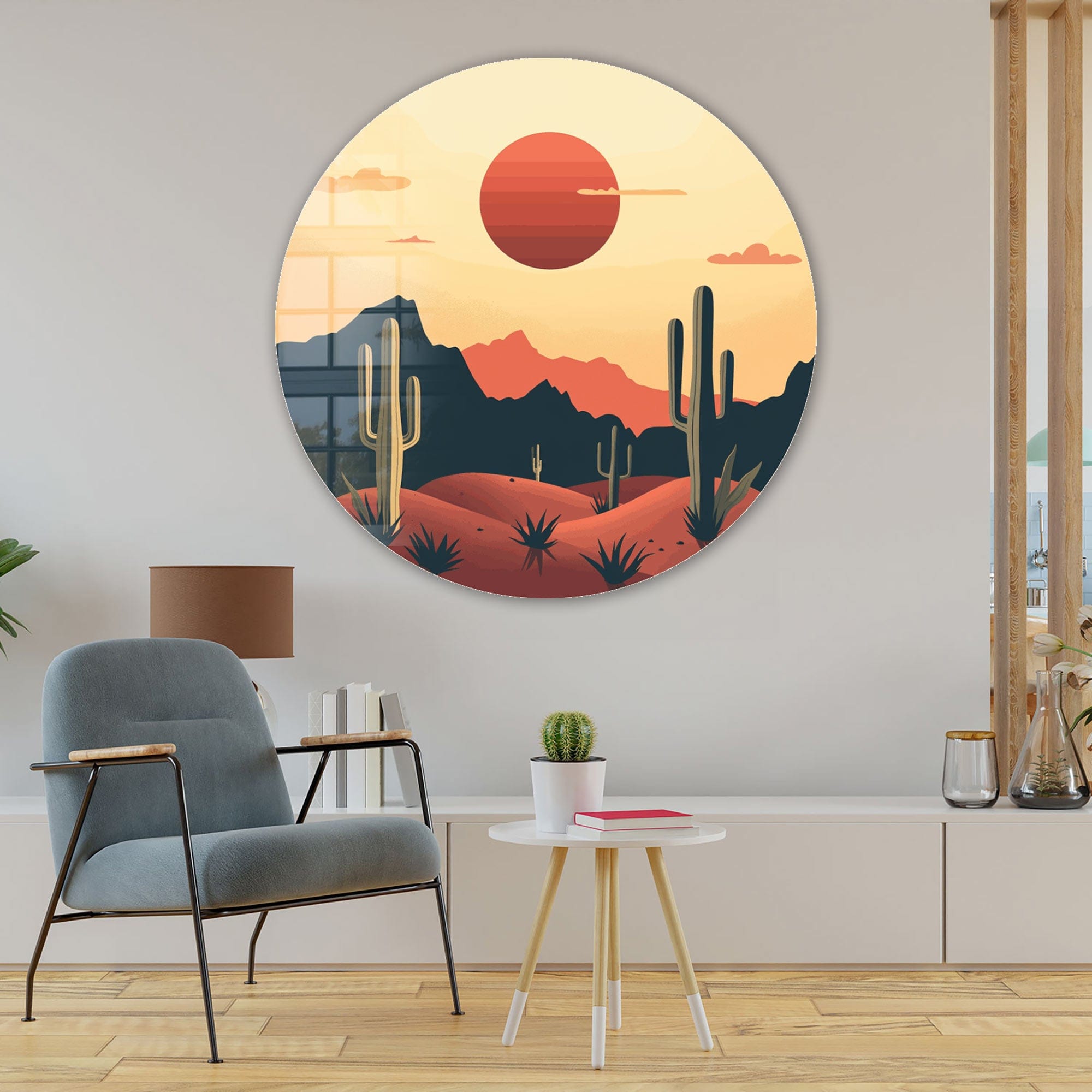 Artronauts Glass Print Cactusland - Rounded Glass Wall Art