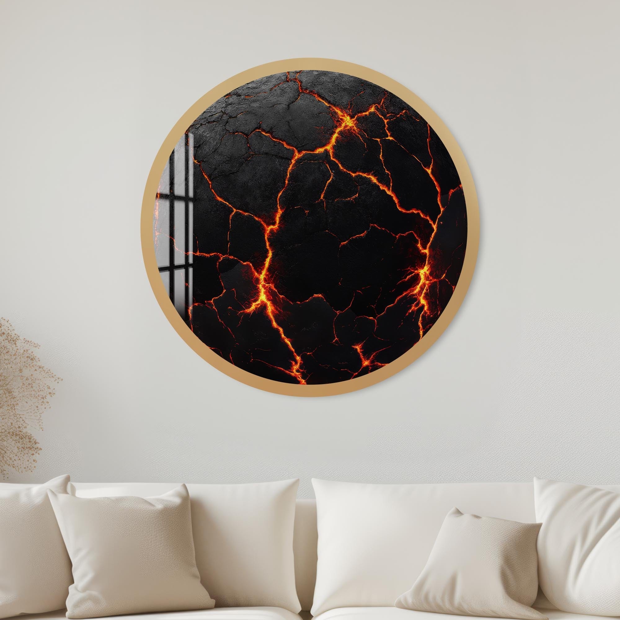 Artronauts Glass Print 40 cm ⌀ | 15.7" / Gold The Lava - Rounded Glass Wall Art