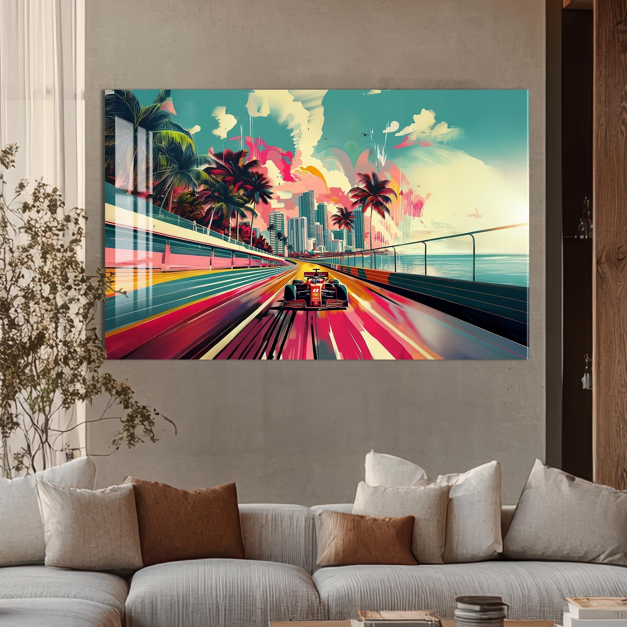 Artronauts Glass Print Neon City Speed – Modern Car Glass Wall Art