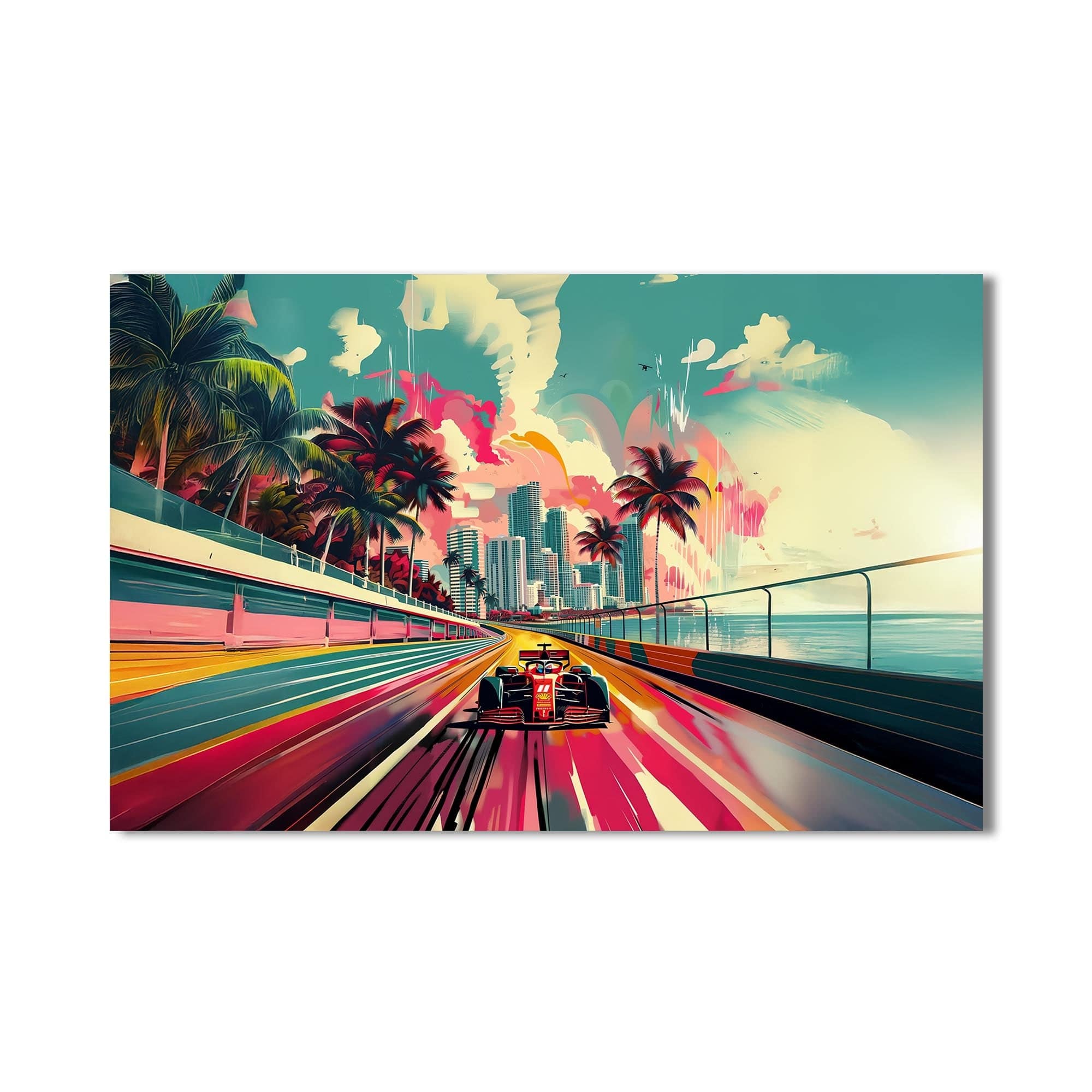 Artronauts Glass Print Neon City Speed – Modern Car Glass Wall Art