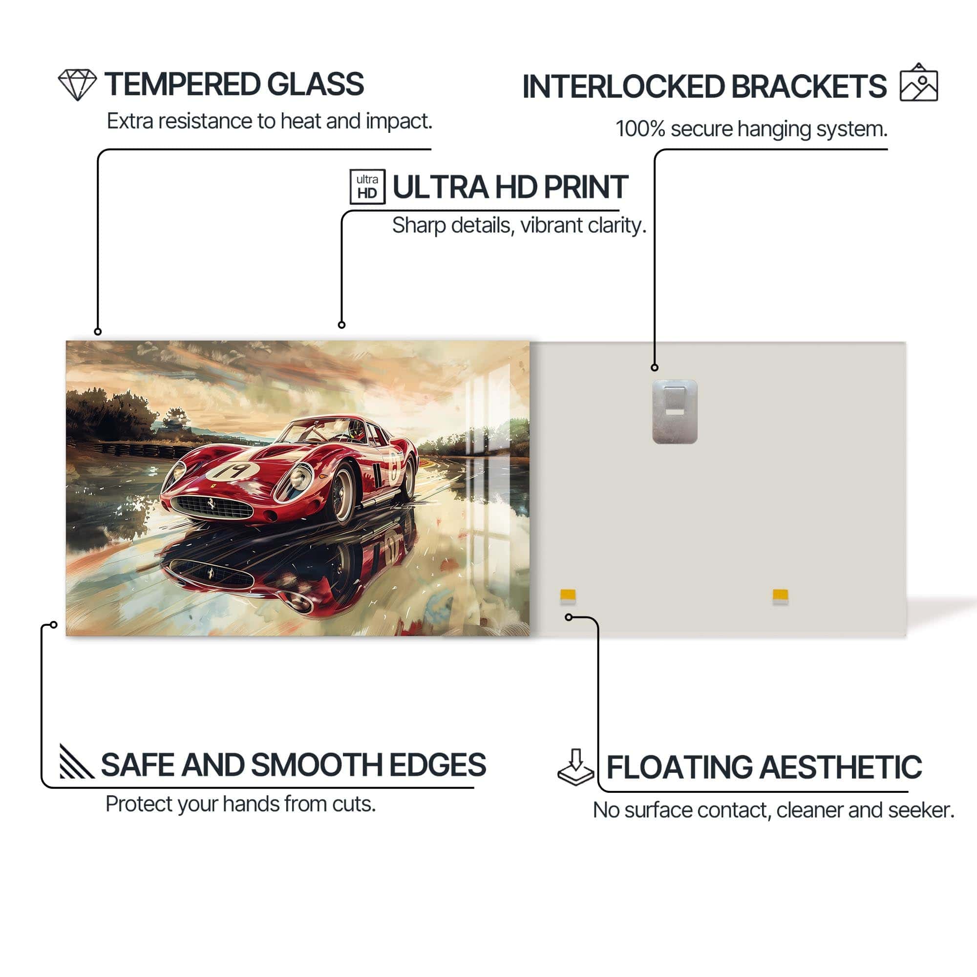 Artronauts Glass Print Classic Racing Car –Tempered Glass Wall Art