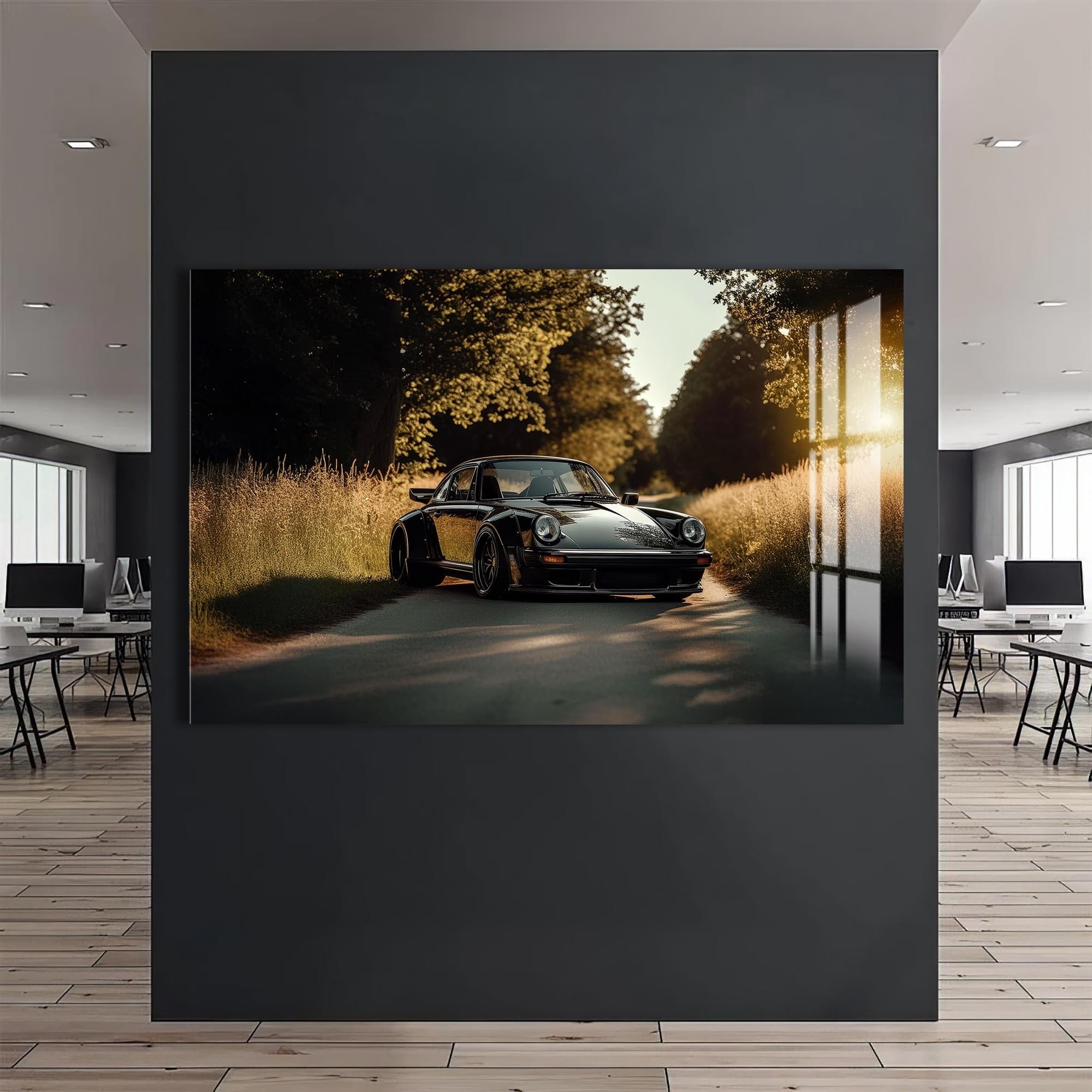 Artronauts Glass Print Classic Car on Country Road –Tempered Glass Wall Art