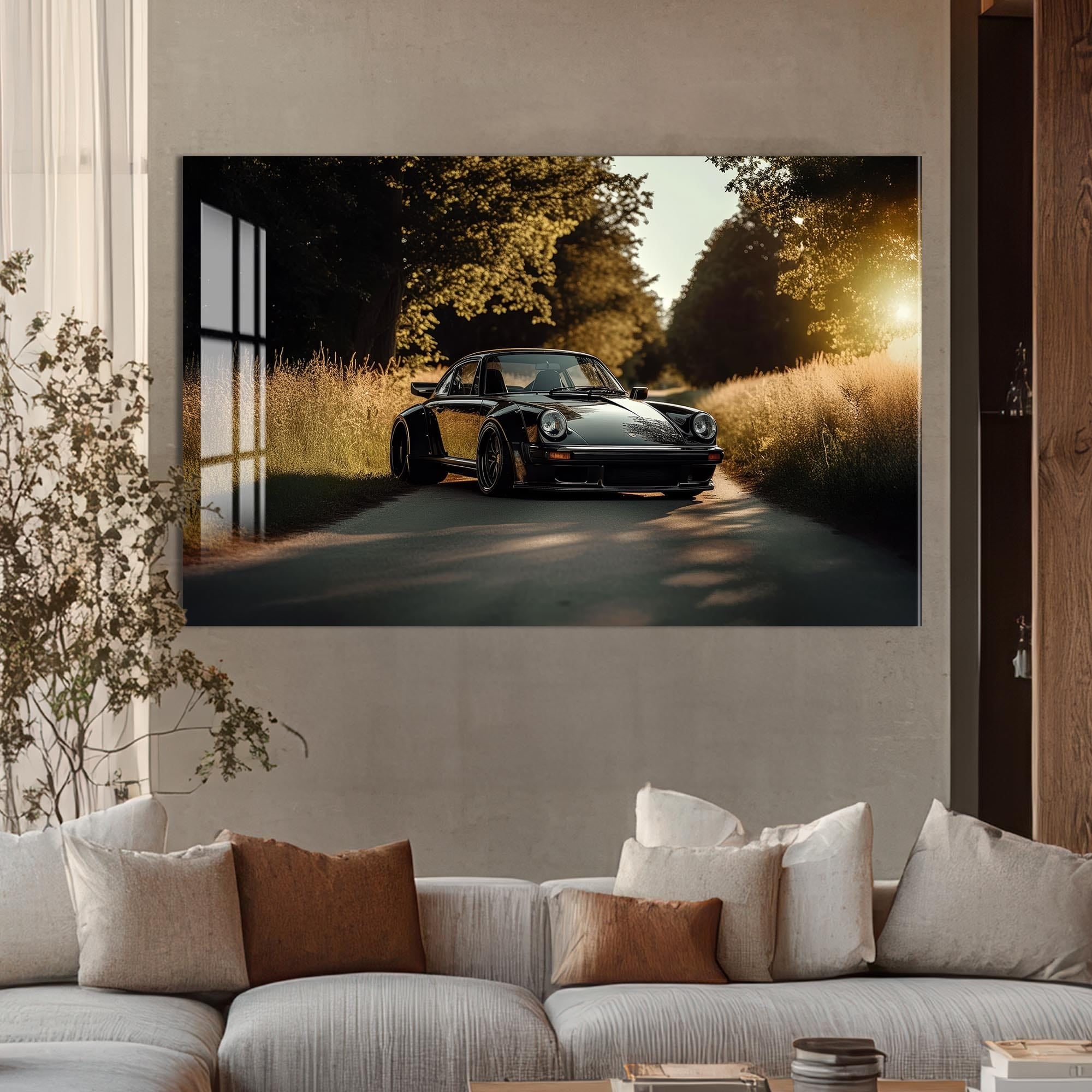 Artronauts Glass Print Classic Car on Country Road –Tempered Glass Wall Art