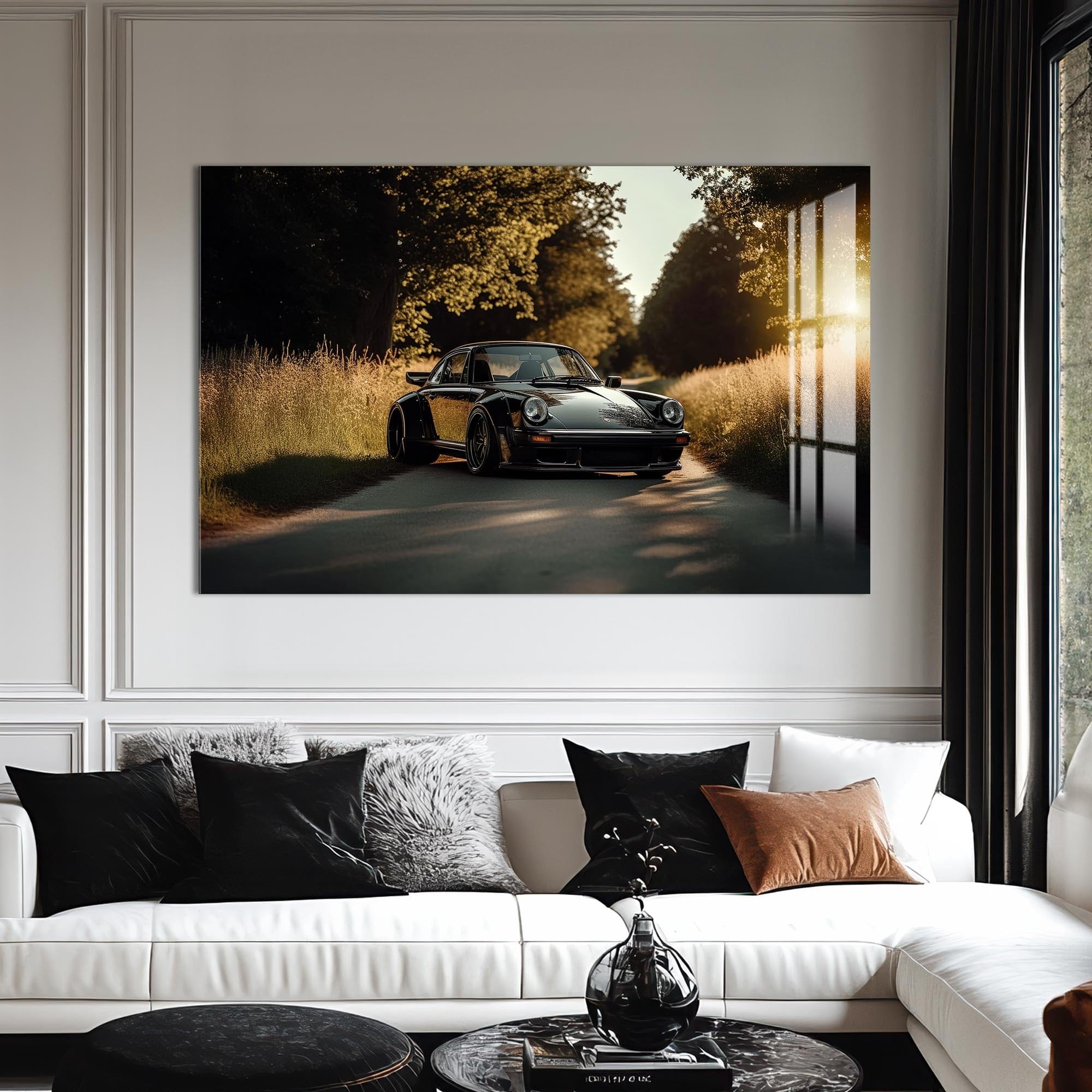 Artronauts Glass Print Classic Car on Country Road –Tempered Glass Wall Art