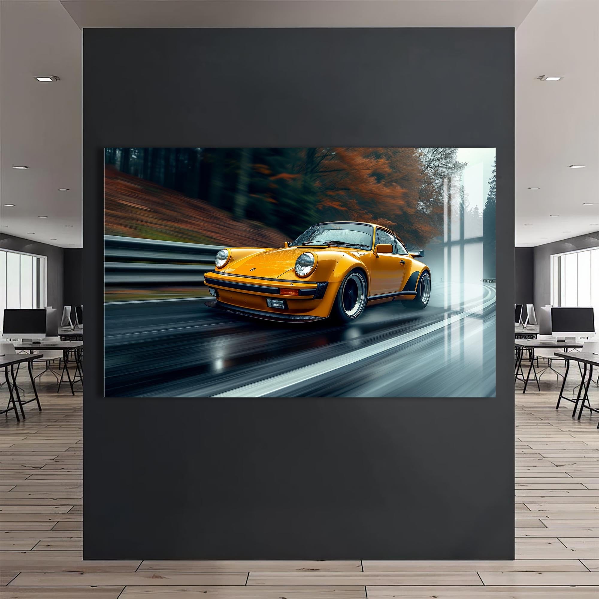 Artronauts Glass Print Yellow Classic Sports Car–Tempered Glass Wall Art